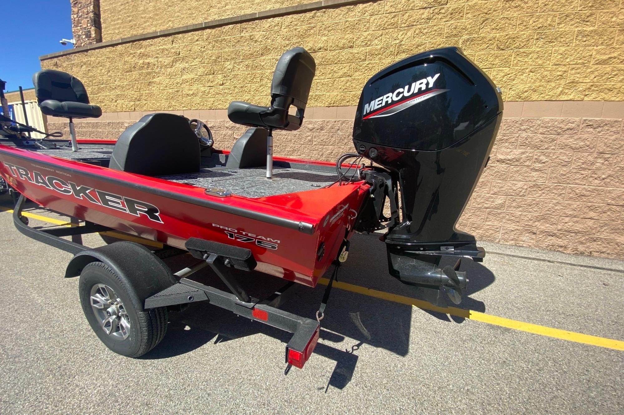 2026 Tracker Pro Team 175 boat with Mercury engine on trailer.