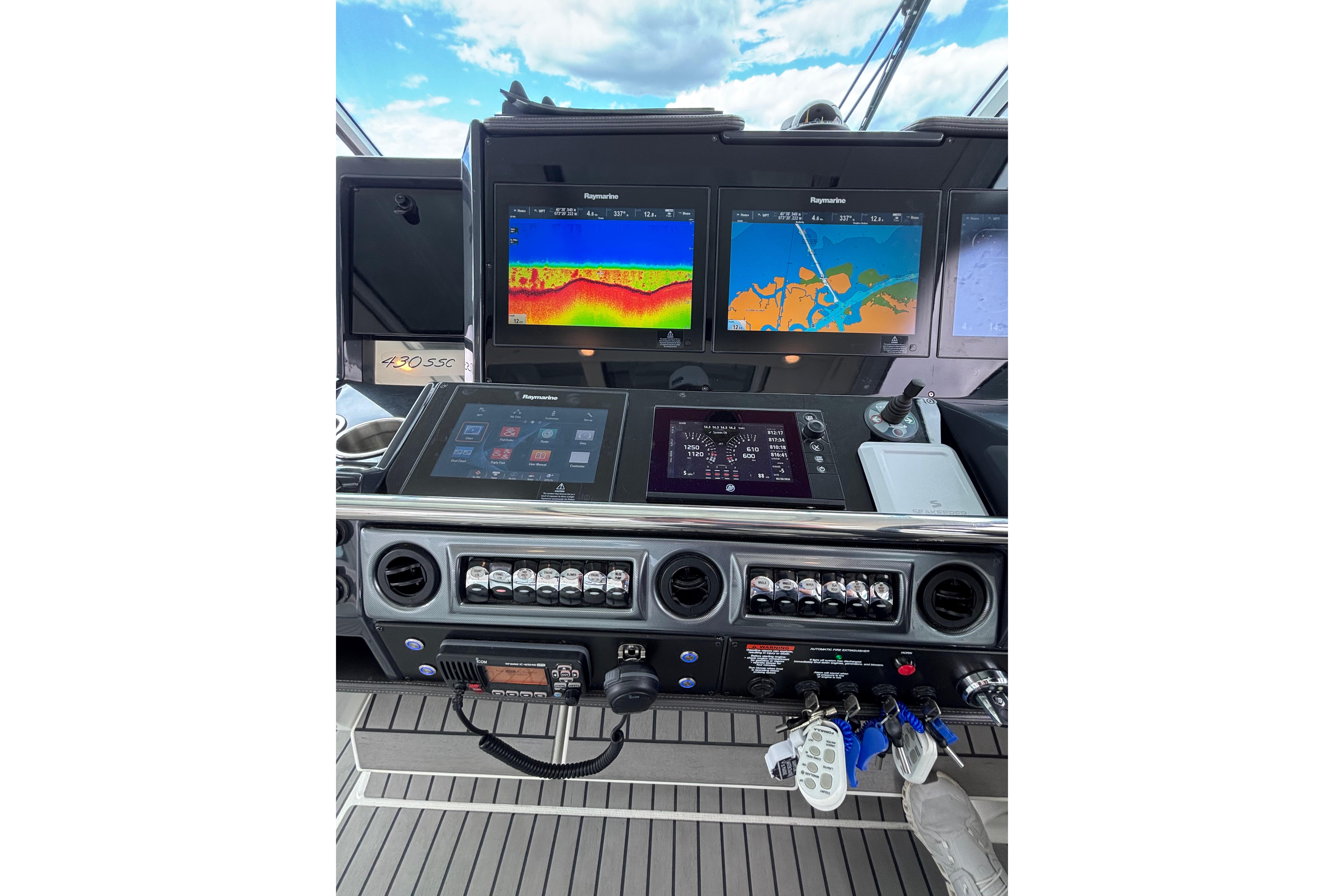 Control panel of 2017 Formula 430 Super Sport Crossover with navigation screens.