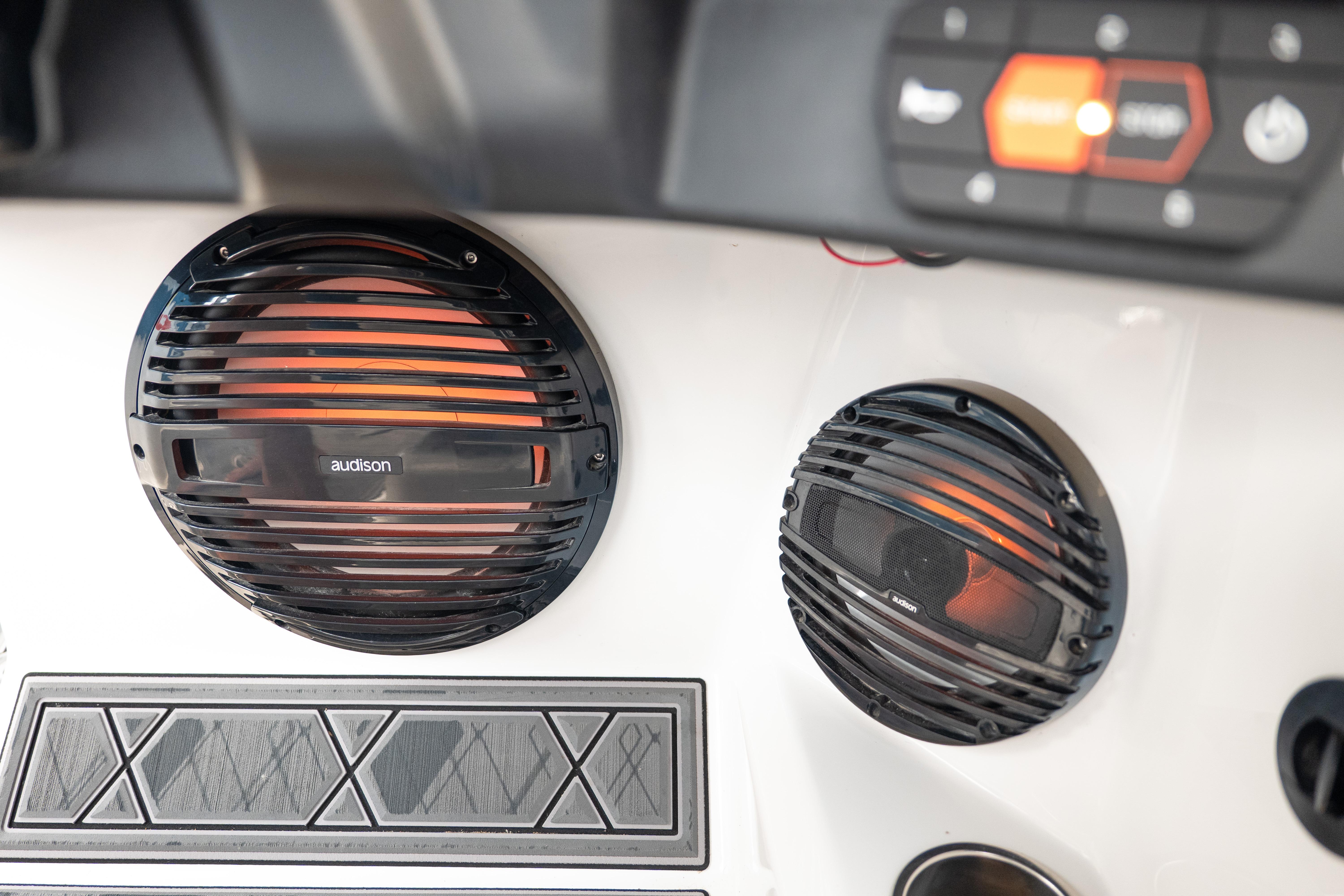2024 Tigé Z5 boat speakers with Audison branding and control panel.