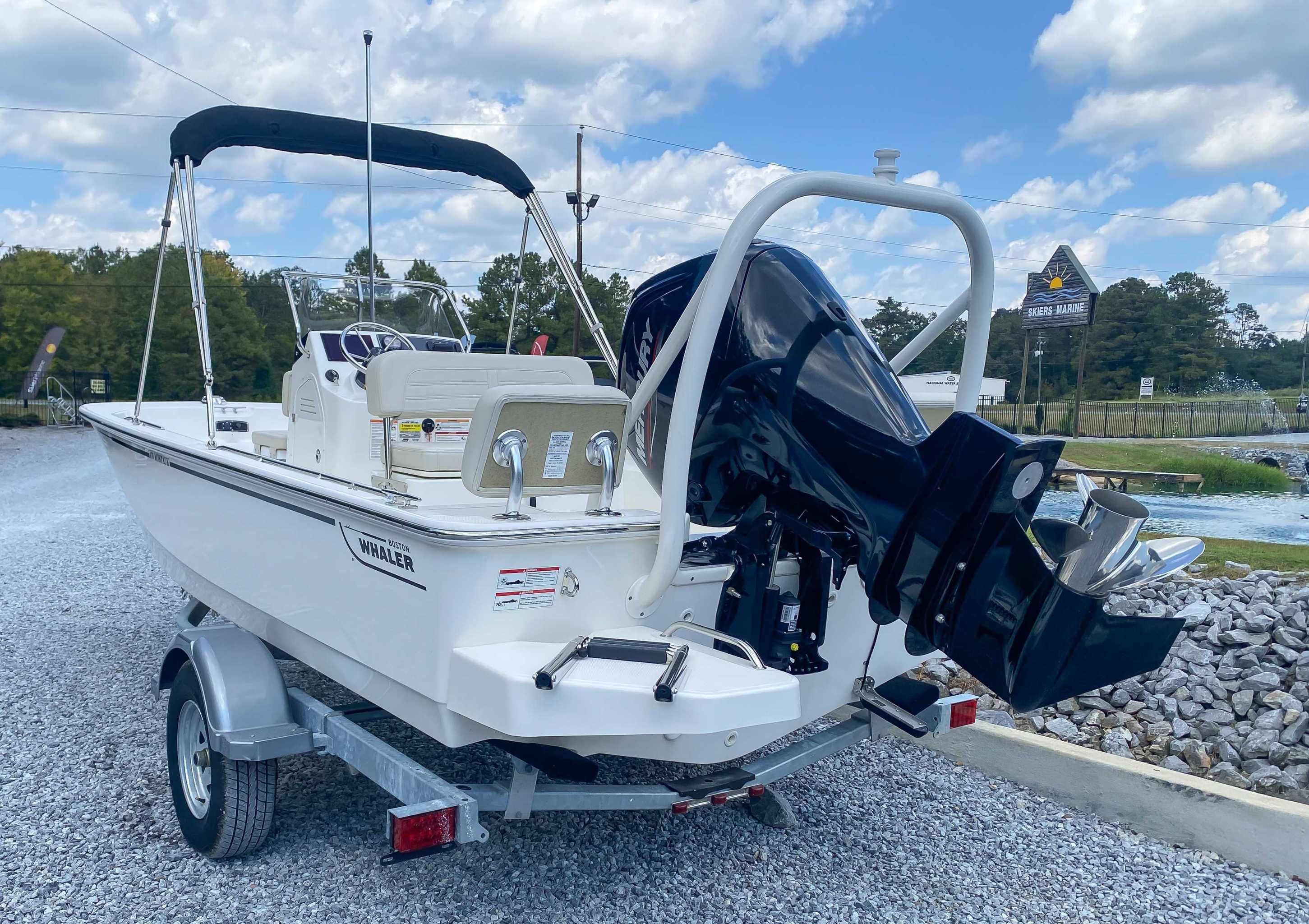 Boston Whaler 170 Montauk 2025 on trailer, exterior view.
