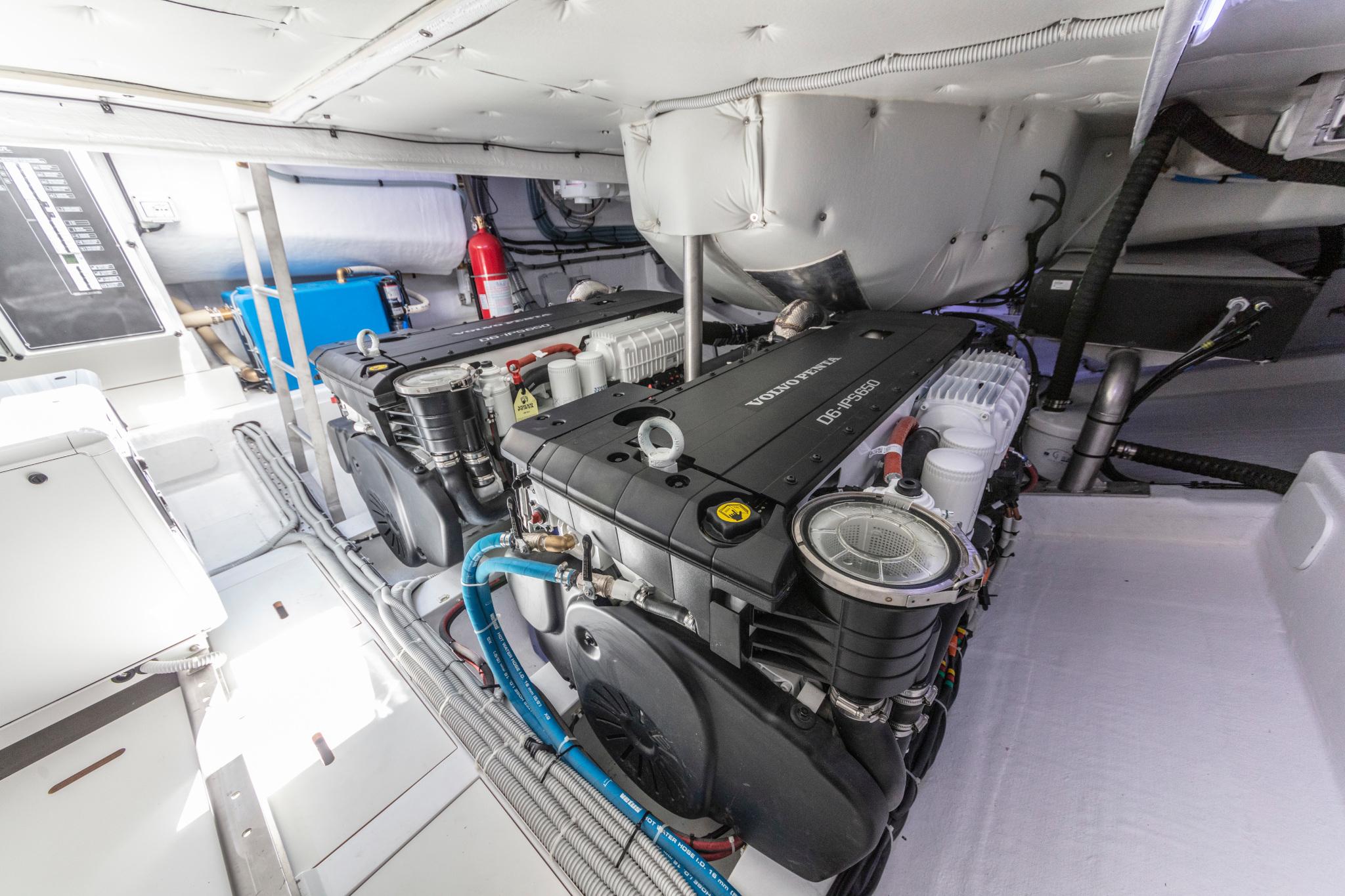 Engine room of 2024 Solaris Power 48 OPEN yacht with twin engines.