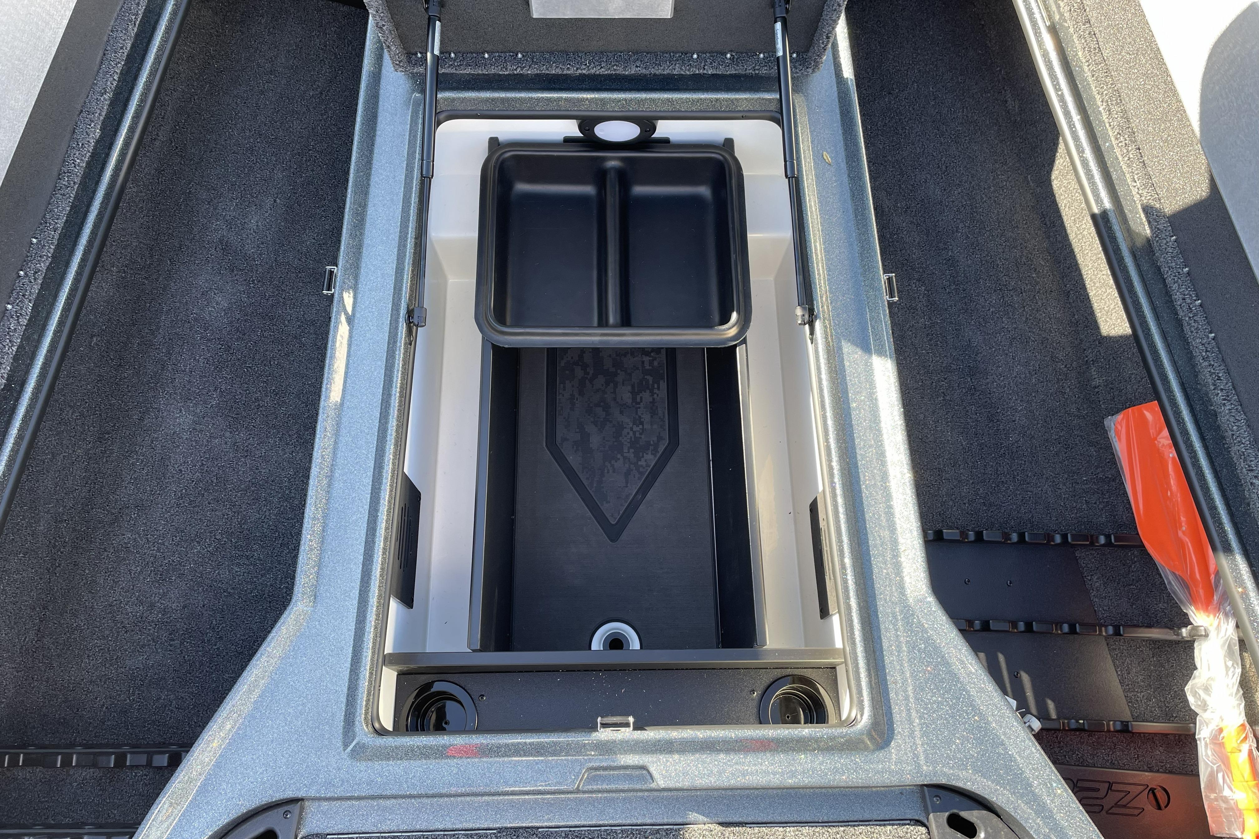 Interior storage compartment of 2026 Nitro Z20 XL boat, featuring organized space and durable materials.