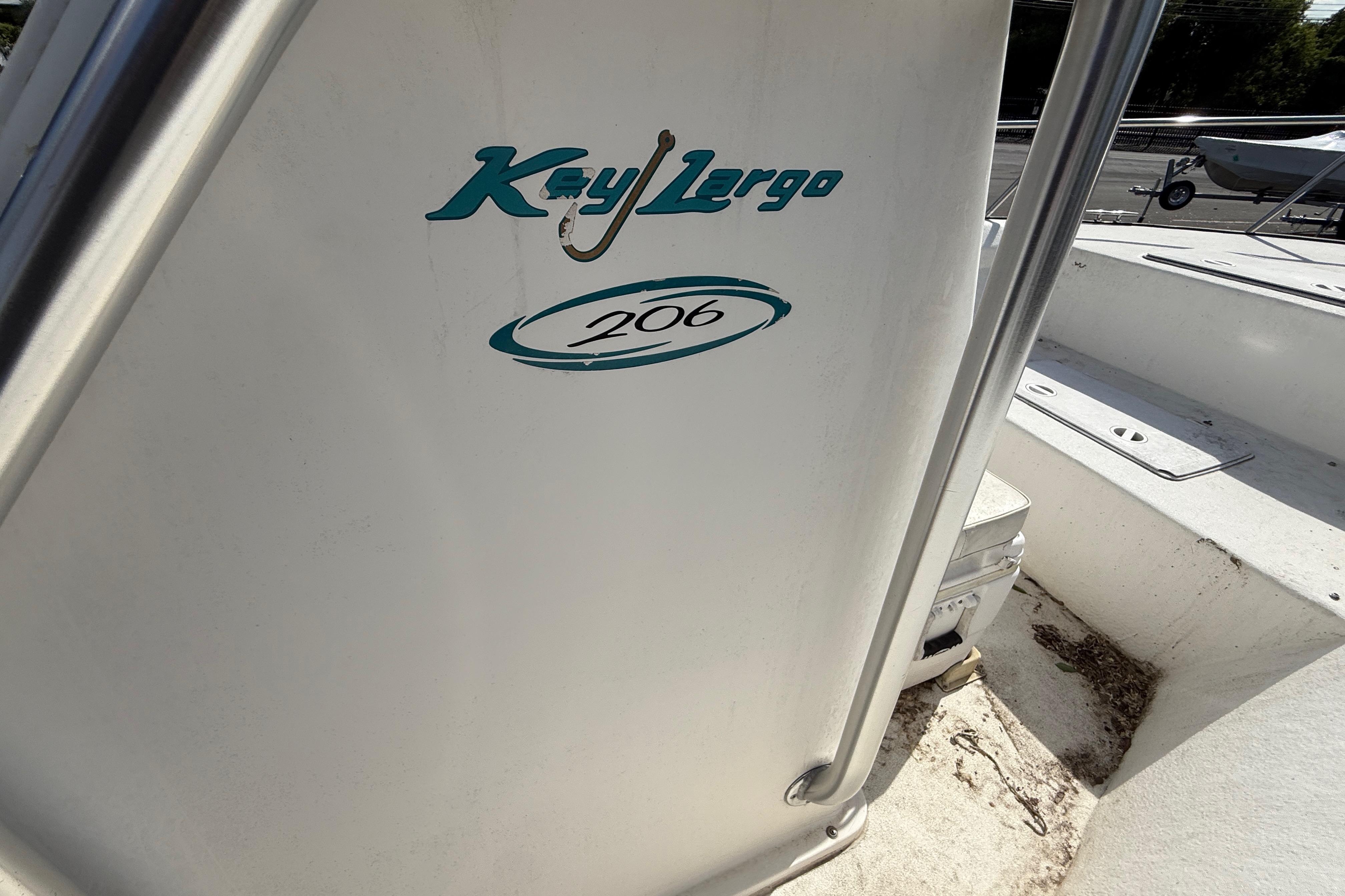 2008 Key Largo 206 Center Console boat interior with logo detail.