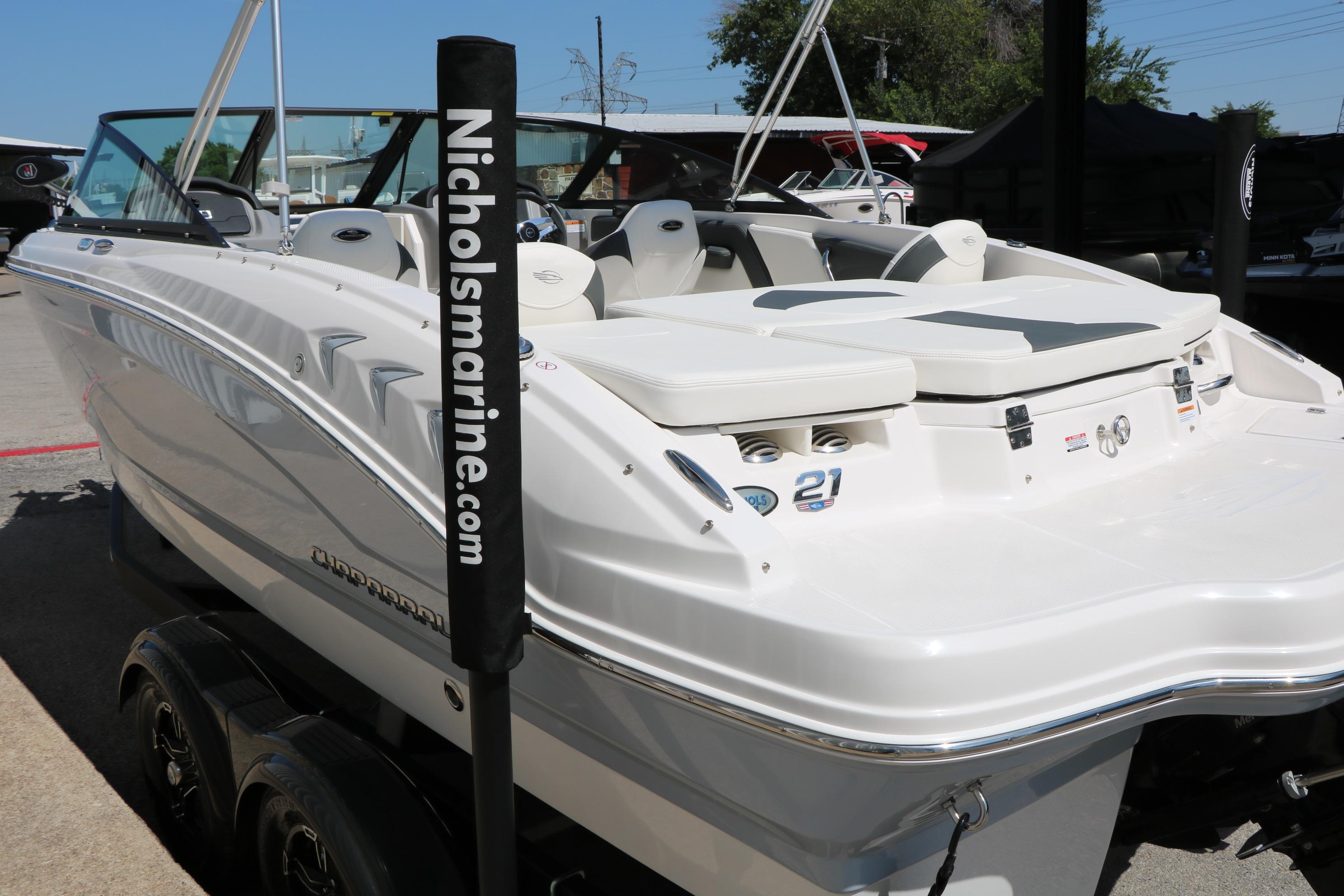 2025 Chaparral 21 SSi Ski & Fish boat displayed at Nichols Marine dealership.