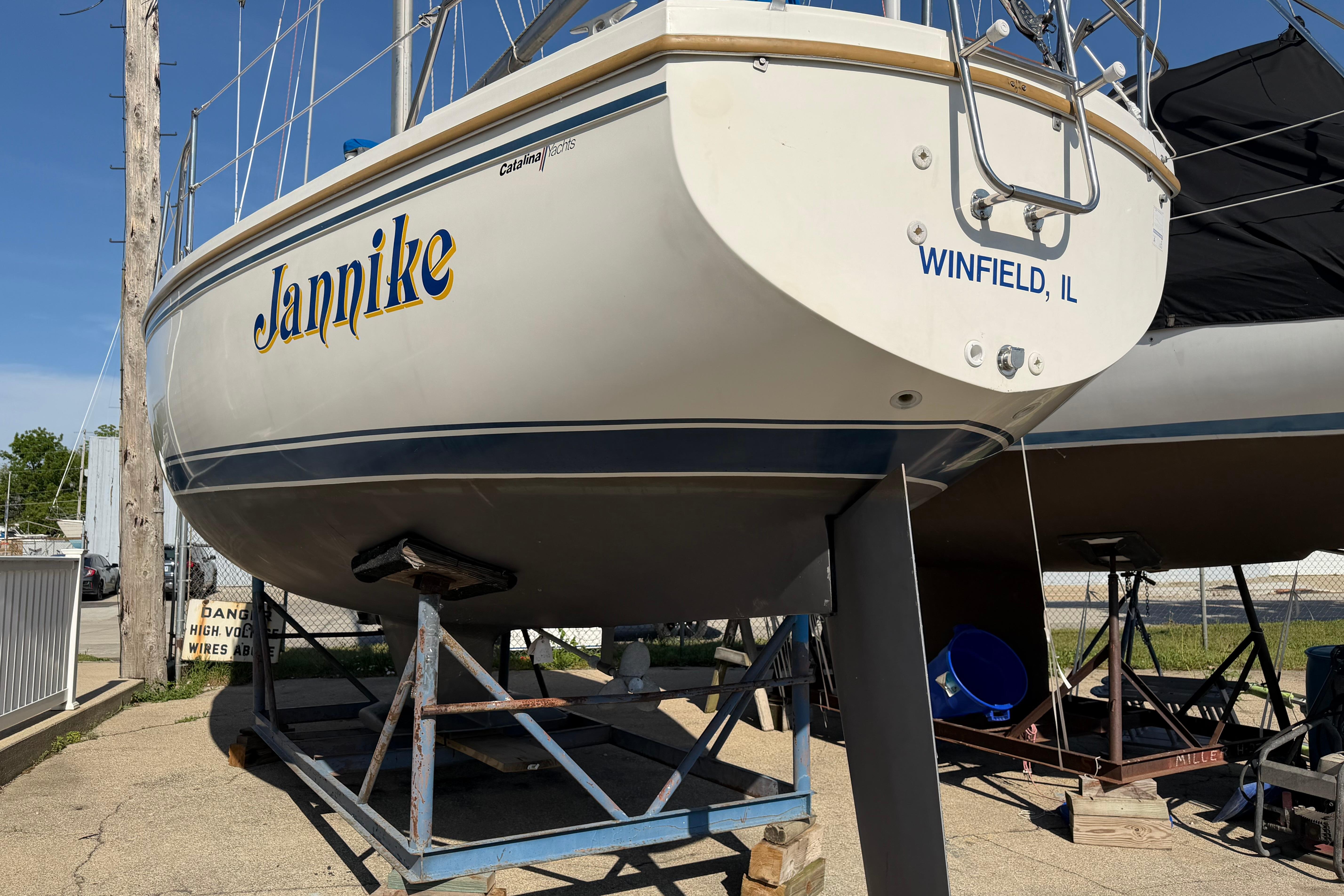 1988 Catalina 30 MkII sailboat named "Jannike" in dry dock, Winfield, IL.