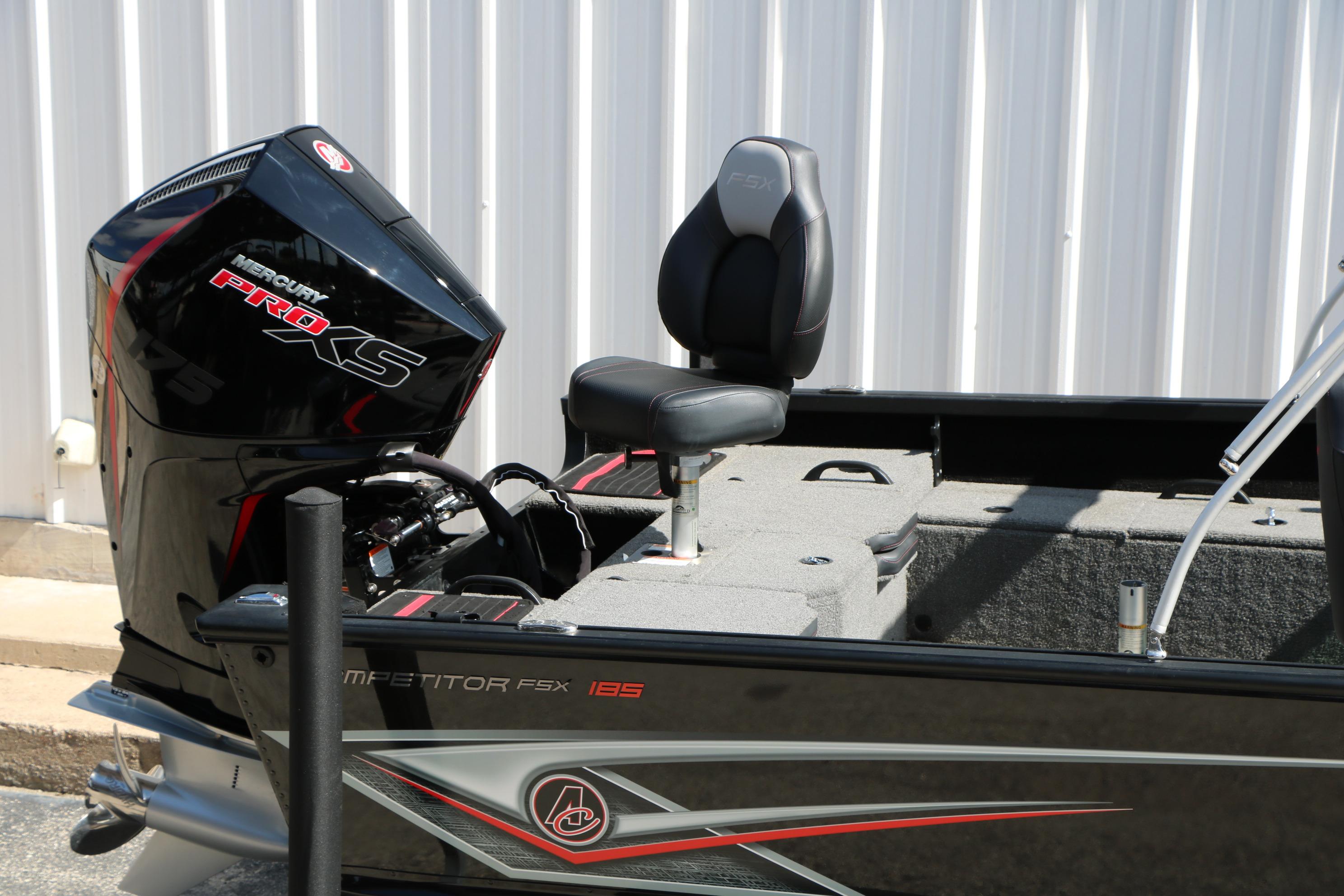 2023 Alumacraft Competitor FSX 185 boat with Mercury Pro XS engine, featuring a comfortable seat.