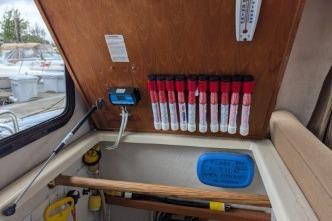 Interior with organized storage and equipment.