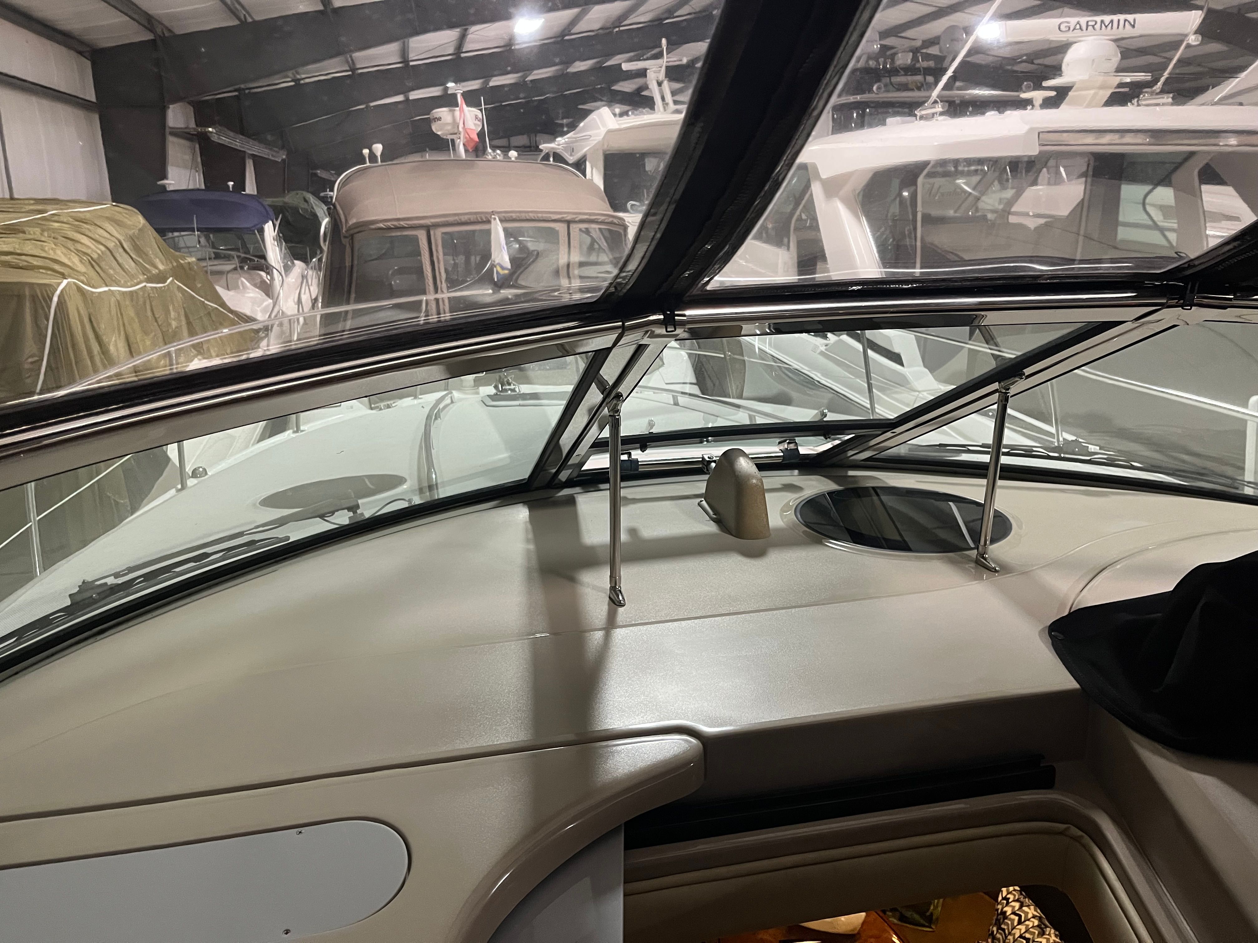 Interior view of a 2005 Sea Ray Sundancer yacht in storage.