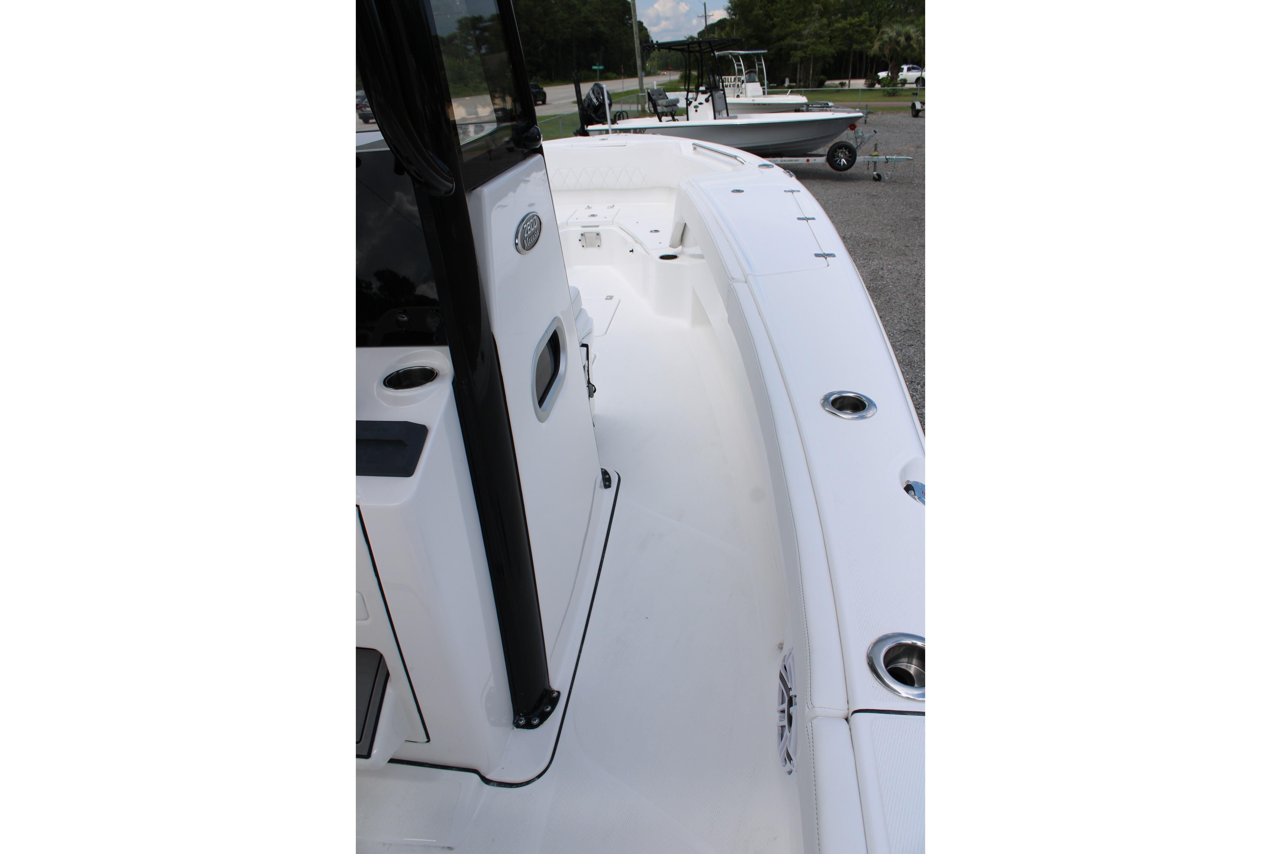 2027 Blazer Bay Makaira 2800 boat deck, featuring sleek design and modern amenities.