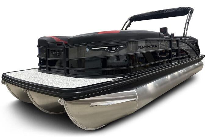 2026 Bennington 24 MFBSF pontoon boat with sleek black design and modern features.