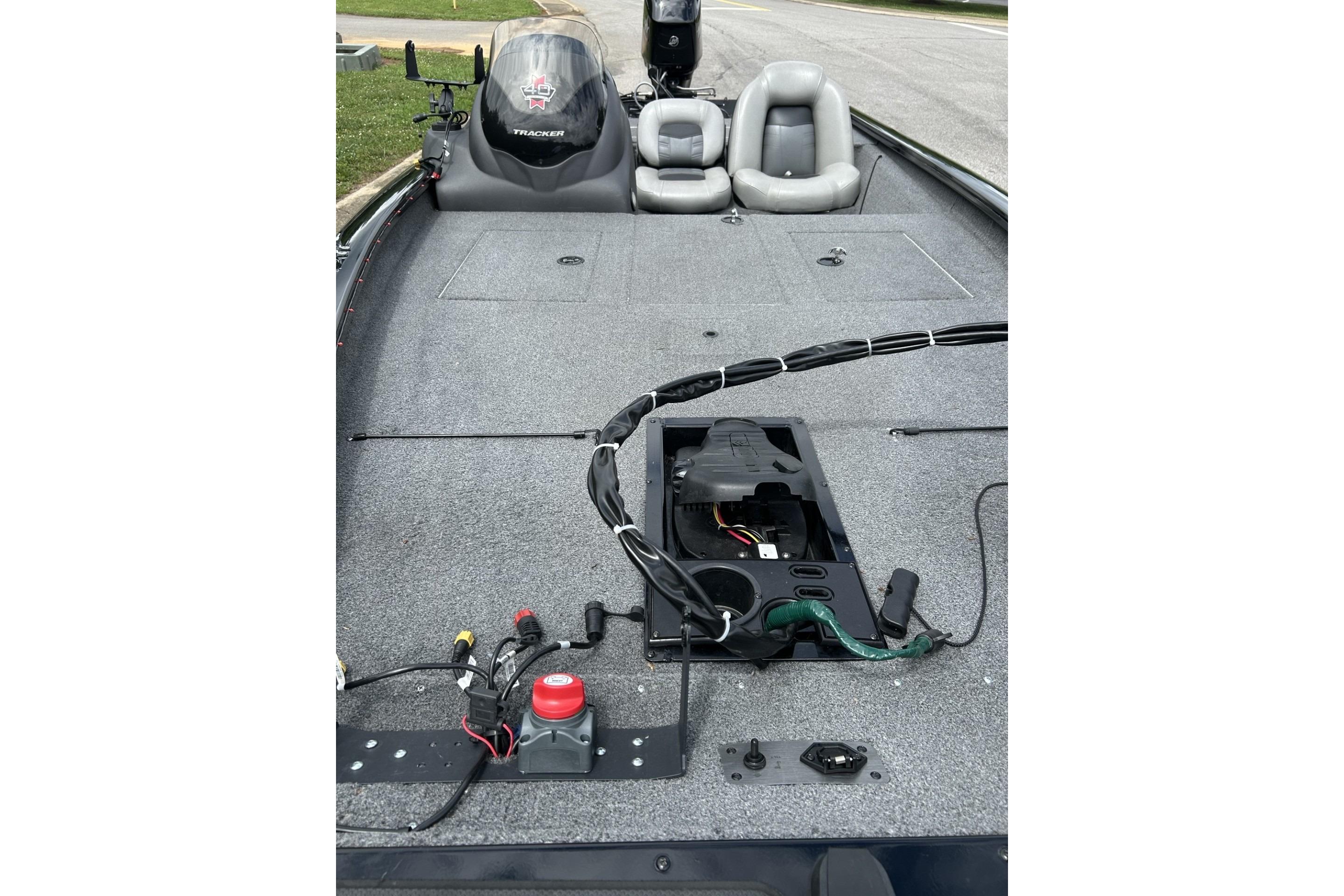 2022 Tracker Pro Team 175 TF boat interior with seating and equipment.
