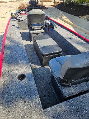 2025 Tracker Panfish 17 boat interior with seating and storage, featuring a sleek design.