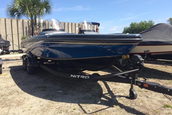 2020 Nitro ZV21 boat on trailer in outdoor storage area.