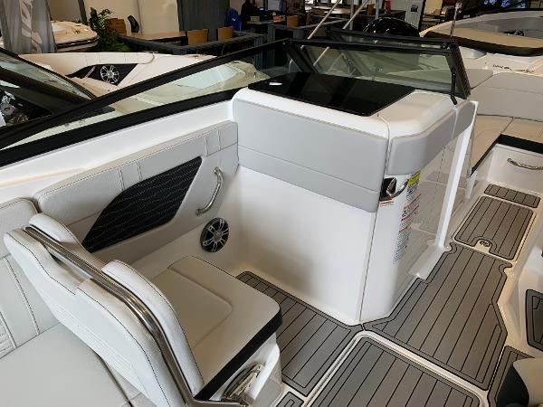 2025 Sea Ray SPX 230 boat interior with sleek seating and modern design.
