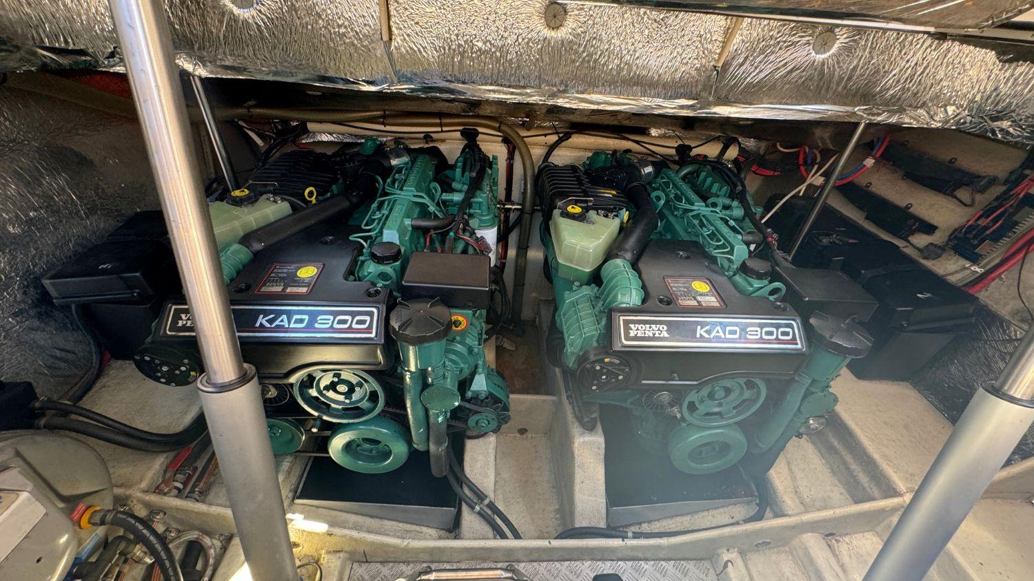 Twin Volvo Penta KAD 300 engines in a 2004 Windy 34 Khamsin boat.