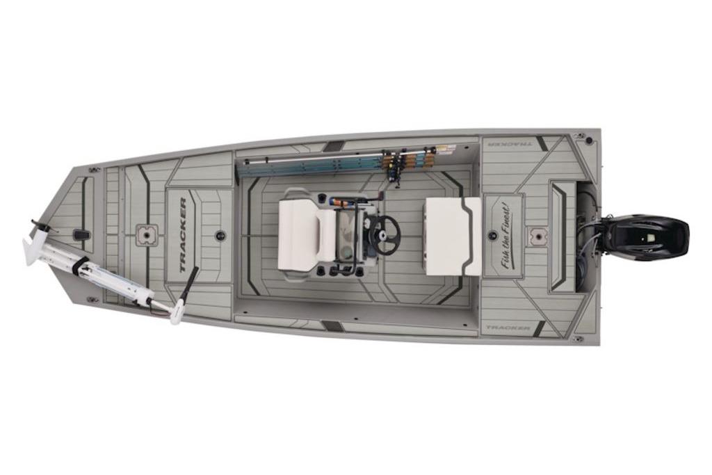 2026 Tracker Bass Tracker Classic CC boat, top view, showcasing seating and fishing equipment.