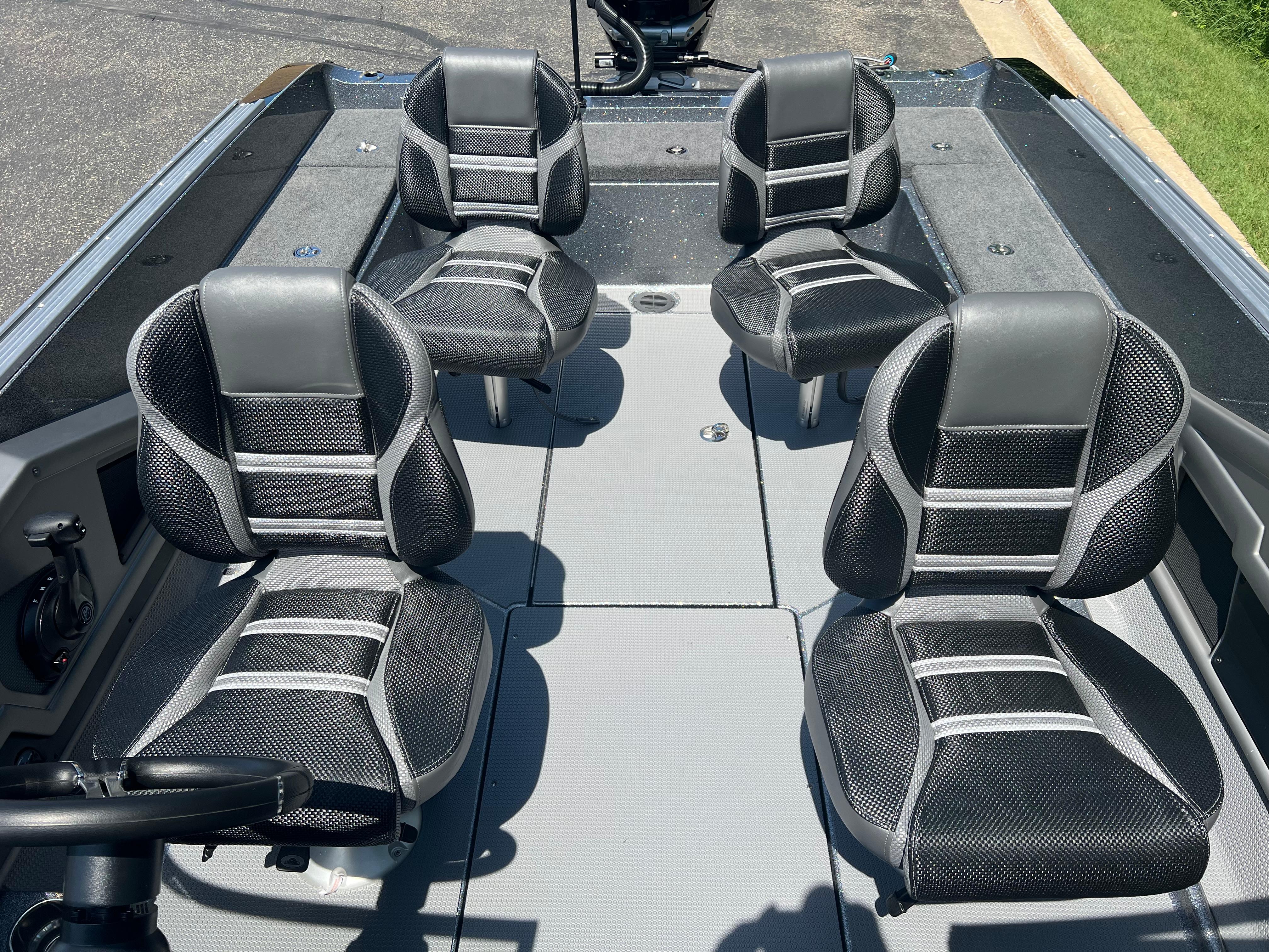 2025 Ranger 621FS Cup Equipped boat interior with four black and gray seats.