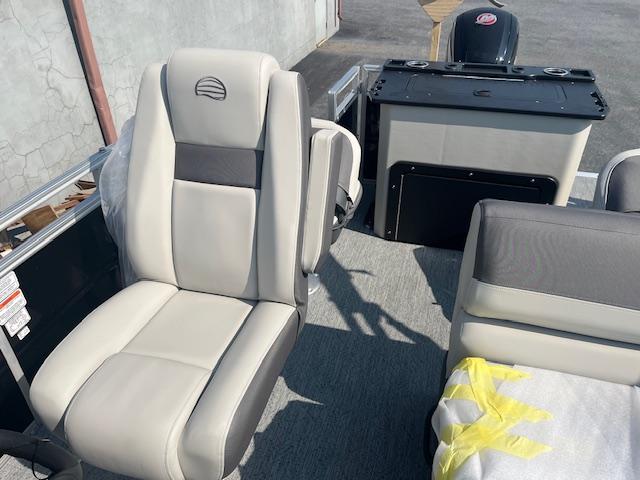 2026 Sun Tracker Fishin' Barge 20 DLX interior with comfortable seating and modern design.