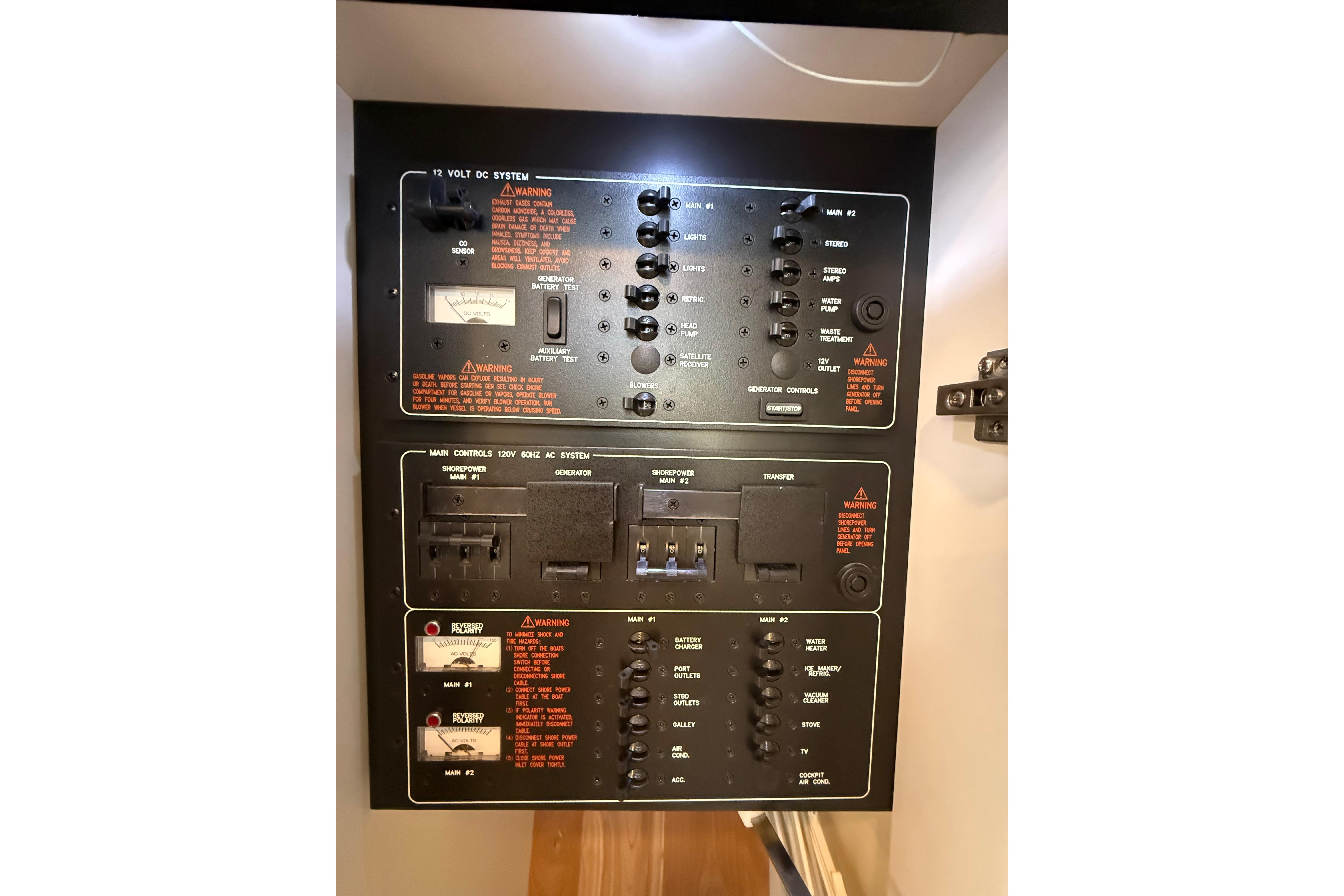 Electrical control panel on a 2014 Formula 37 Performance Cruiser boat.