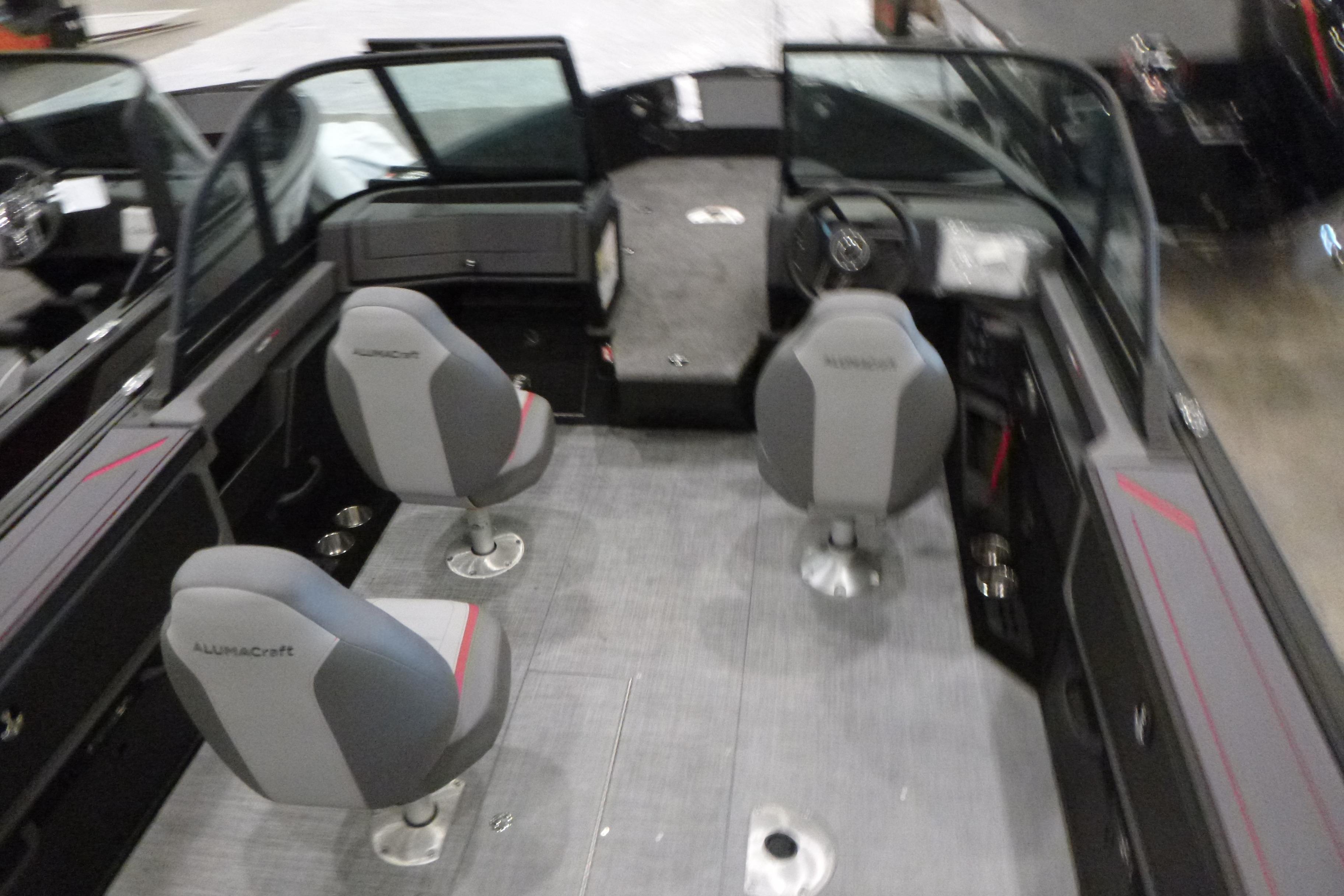 2025 Alumacraft Trophy 185X Sport boat interior with dual seats and steering console.