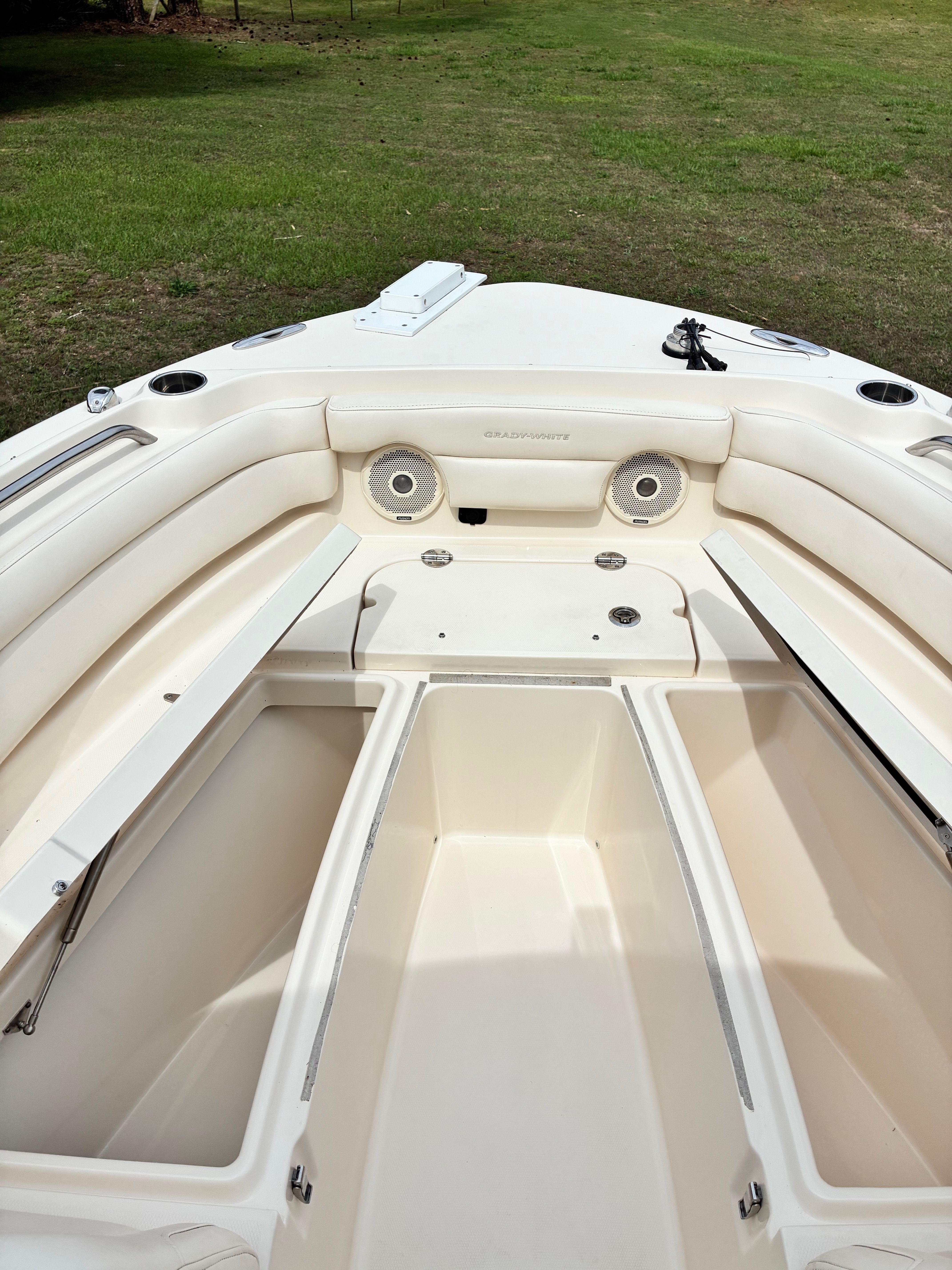 Interior view of a 2018 Grady-White Freedom 235 boat.