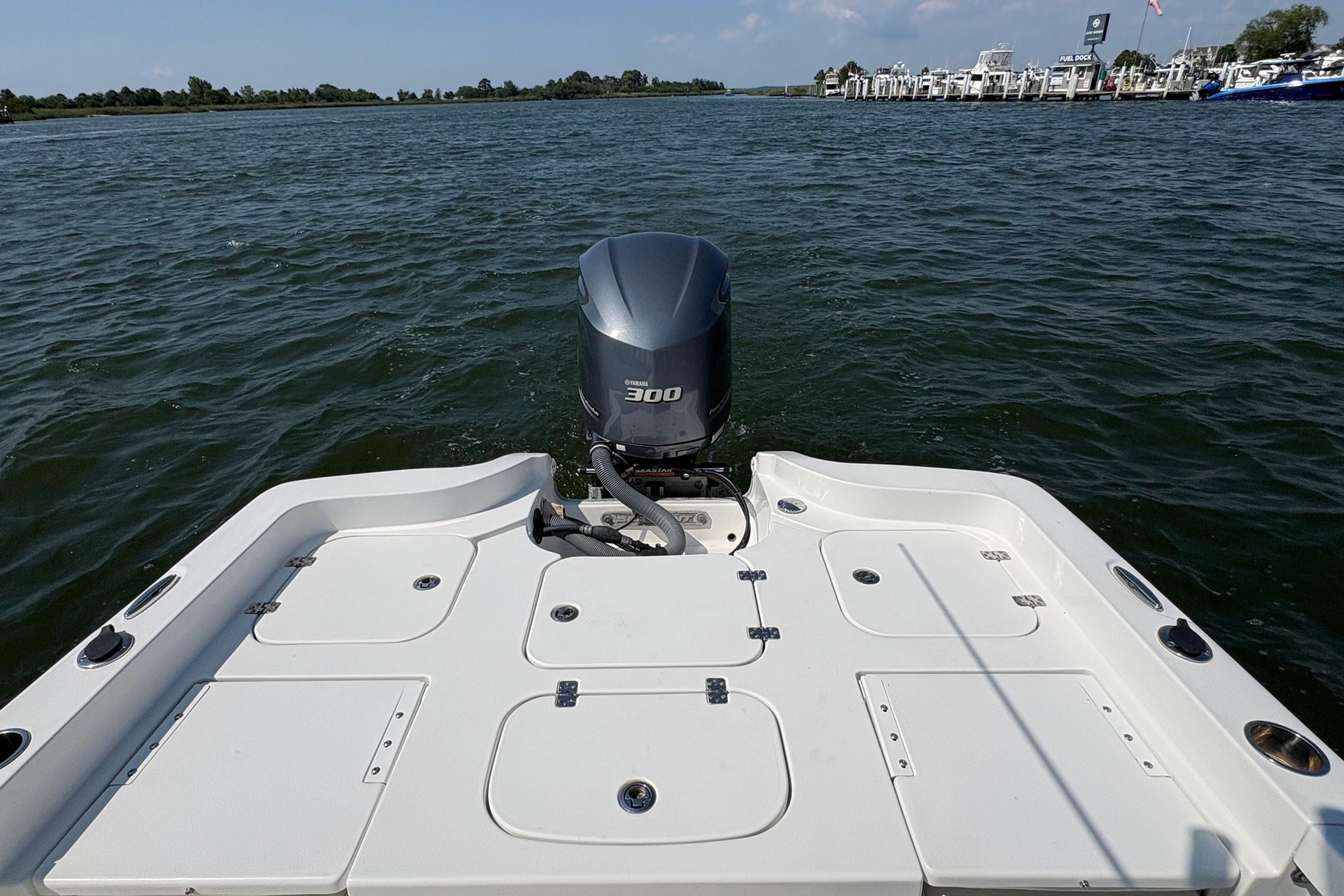2017 Sea Hunt BX 25 BR boat with 300 horsepower engine on open water.