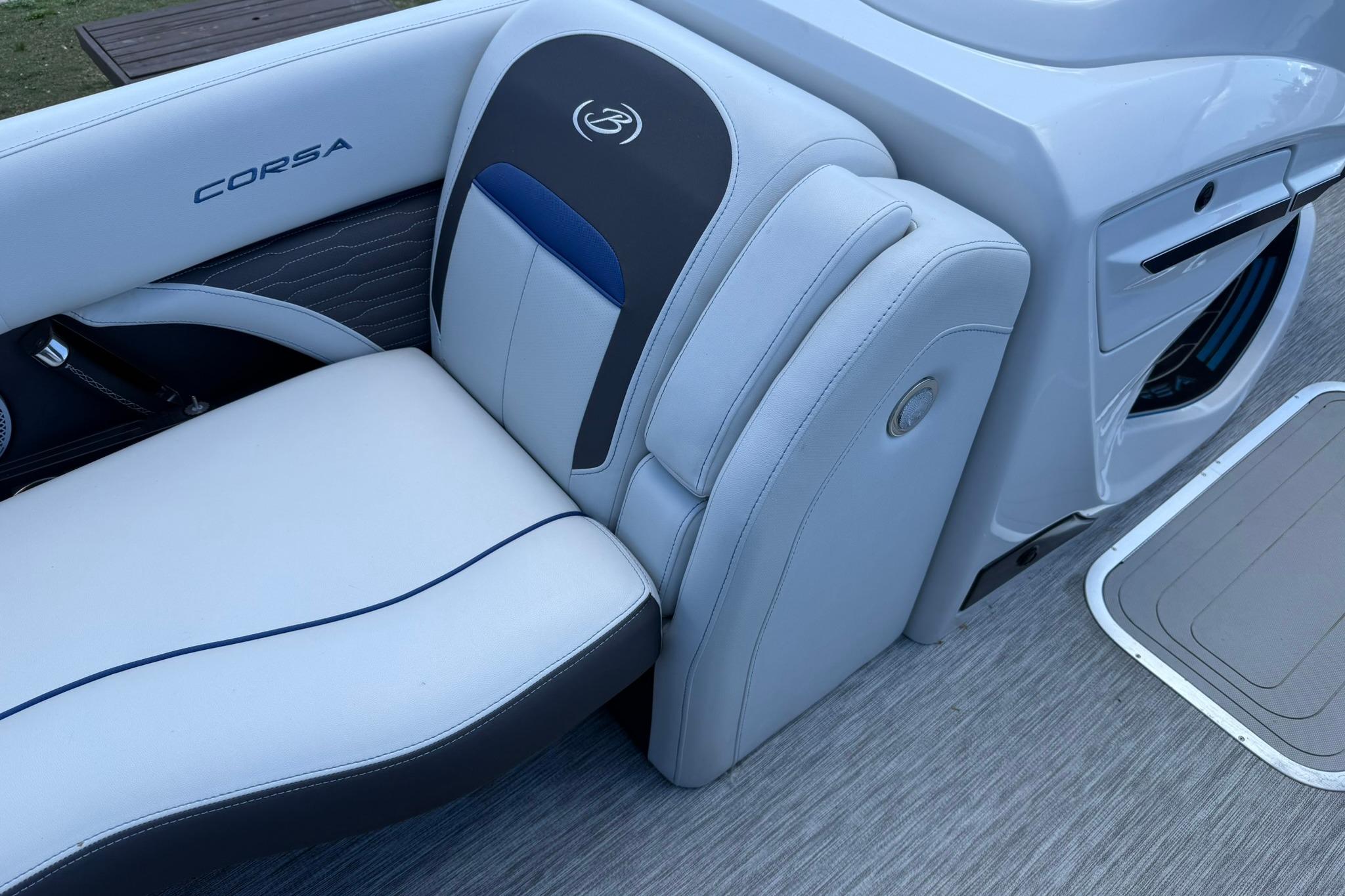 2023 Barletta Corsa 23U boat interior with sleek, modern seating design.