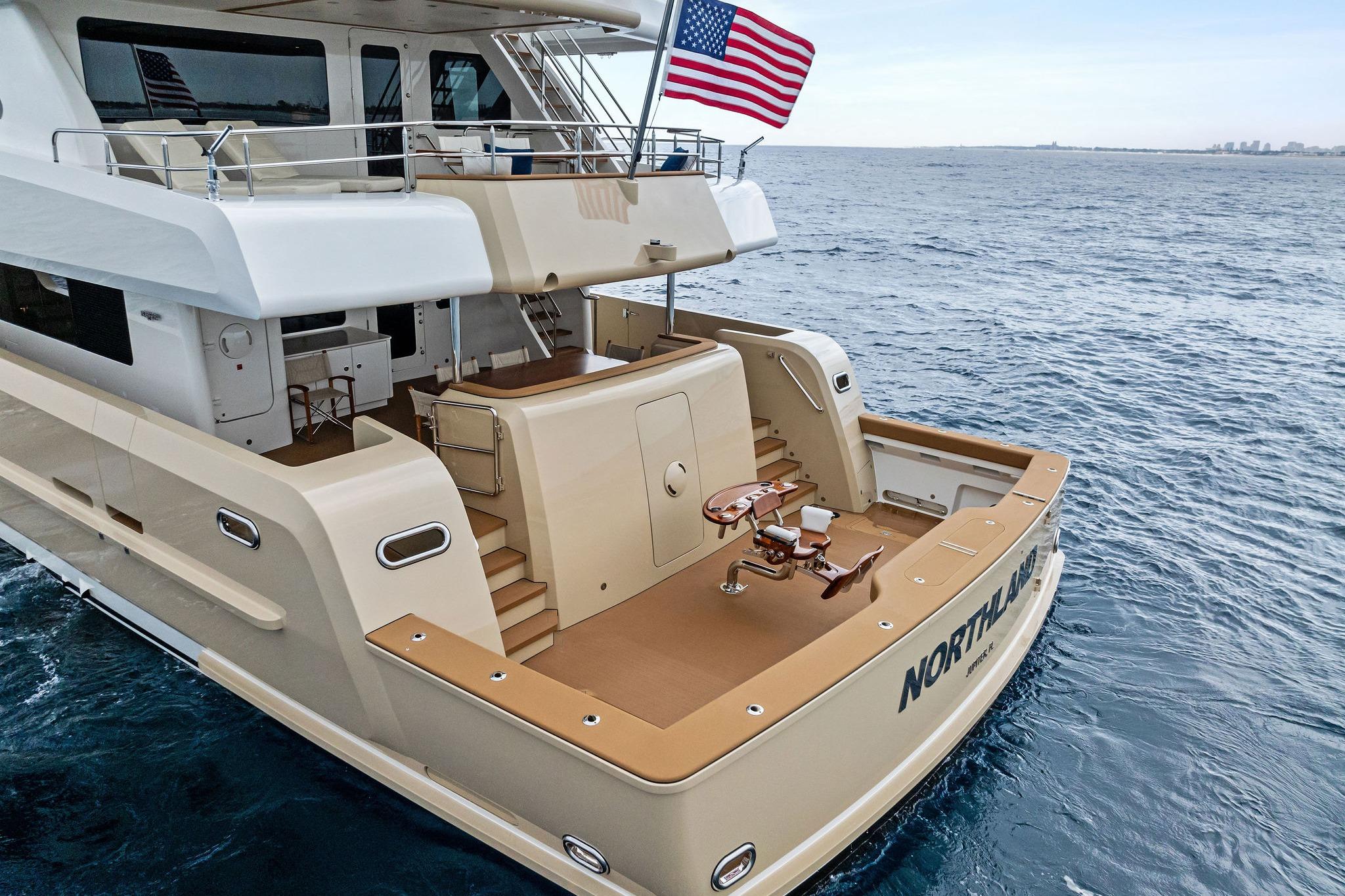 10-foot fishing cockpit with fighting chair and transom door