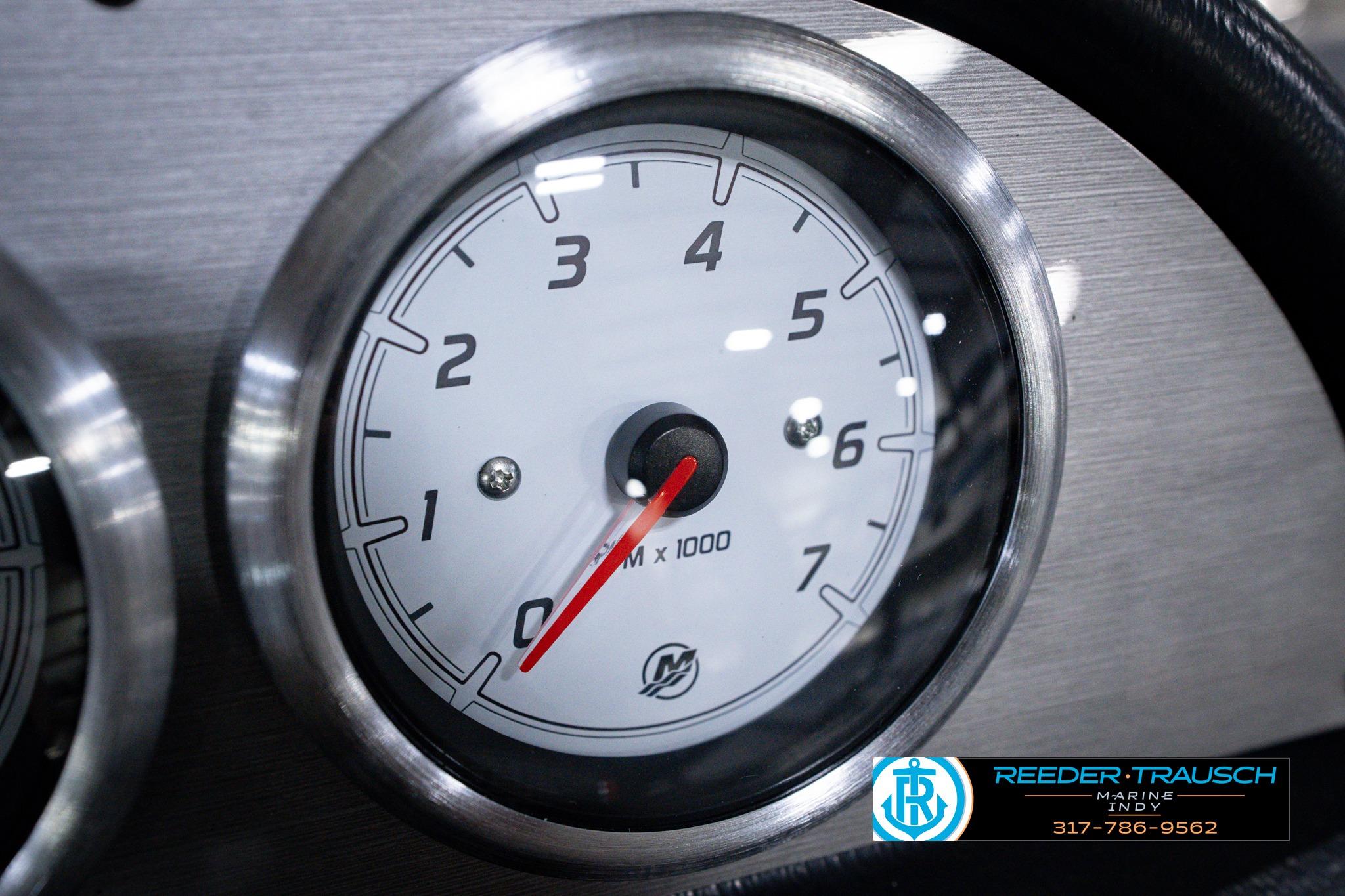 Close-up of 2026 Lund 1600 Fury SS tachometer, displaying RPM gauge with sleek design.