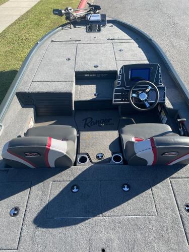 2025 Ranger ALPHA 208 boat interior with dual seats and modern dashboard.