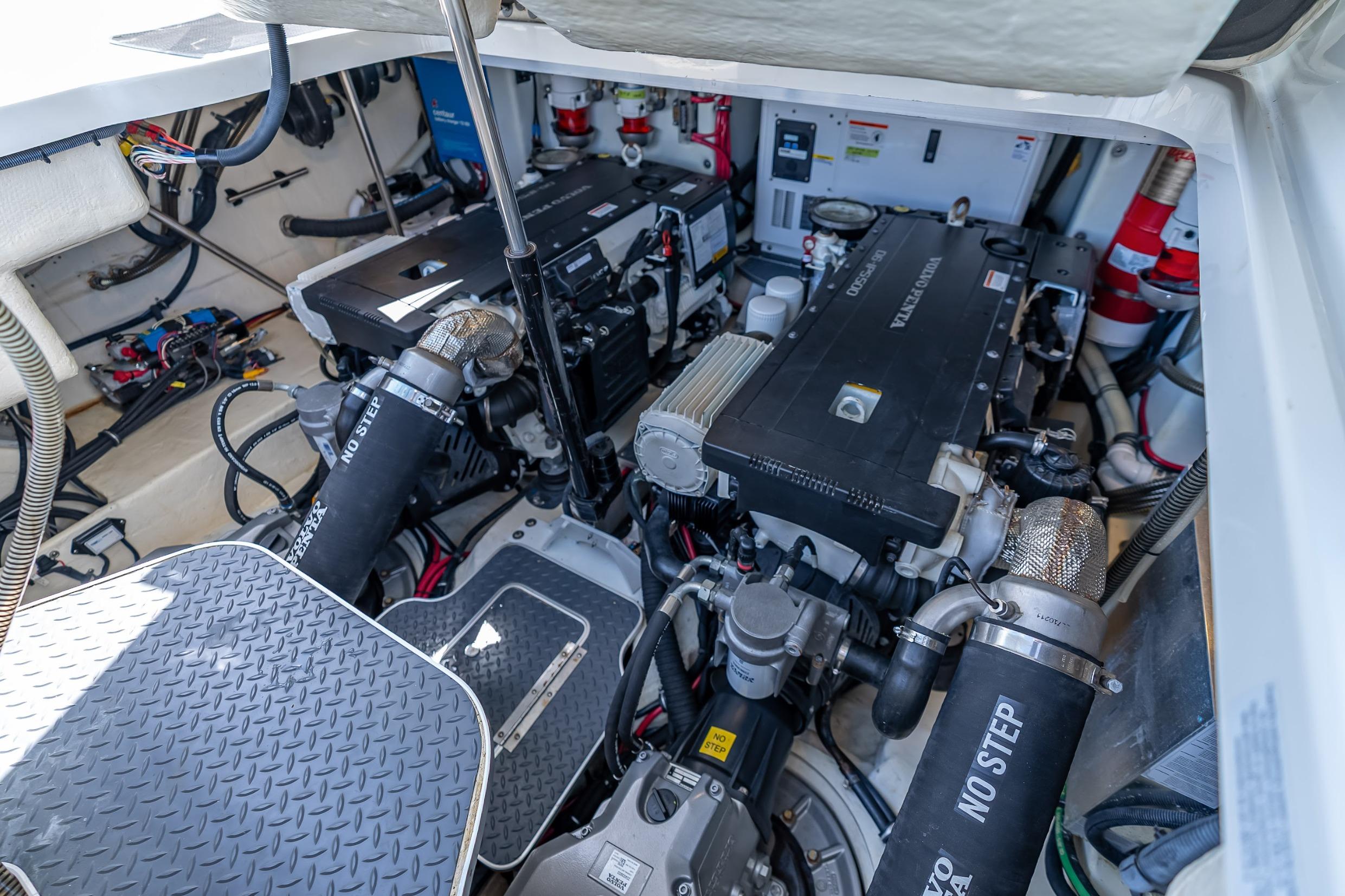 Engine room of 2022 Formula 40 Performance Cruiser, showcasing dual engines and mechanical components.