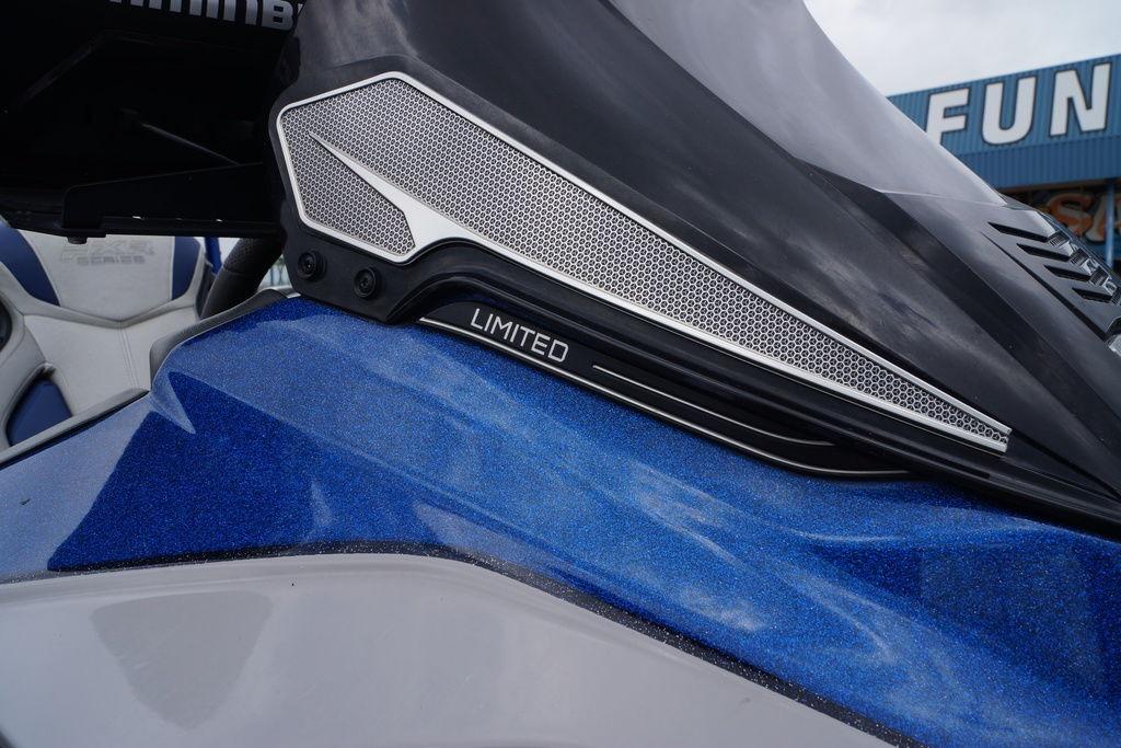2020 Skeeter FXR21 Limited boat detail with sleek blue and black design.