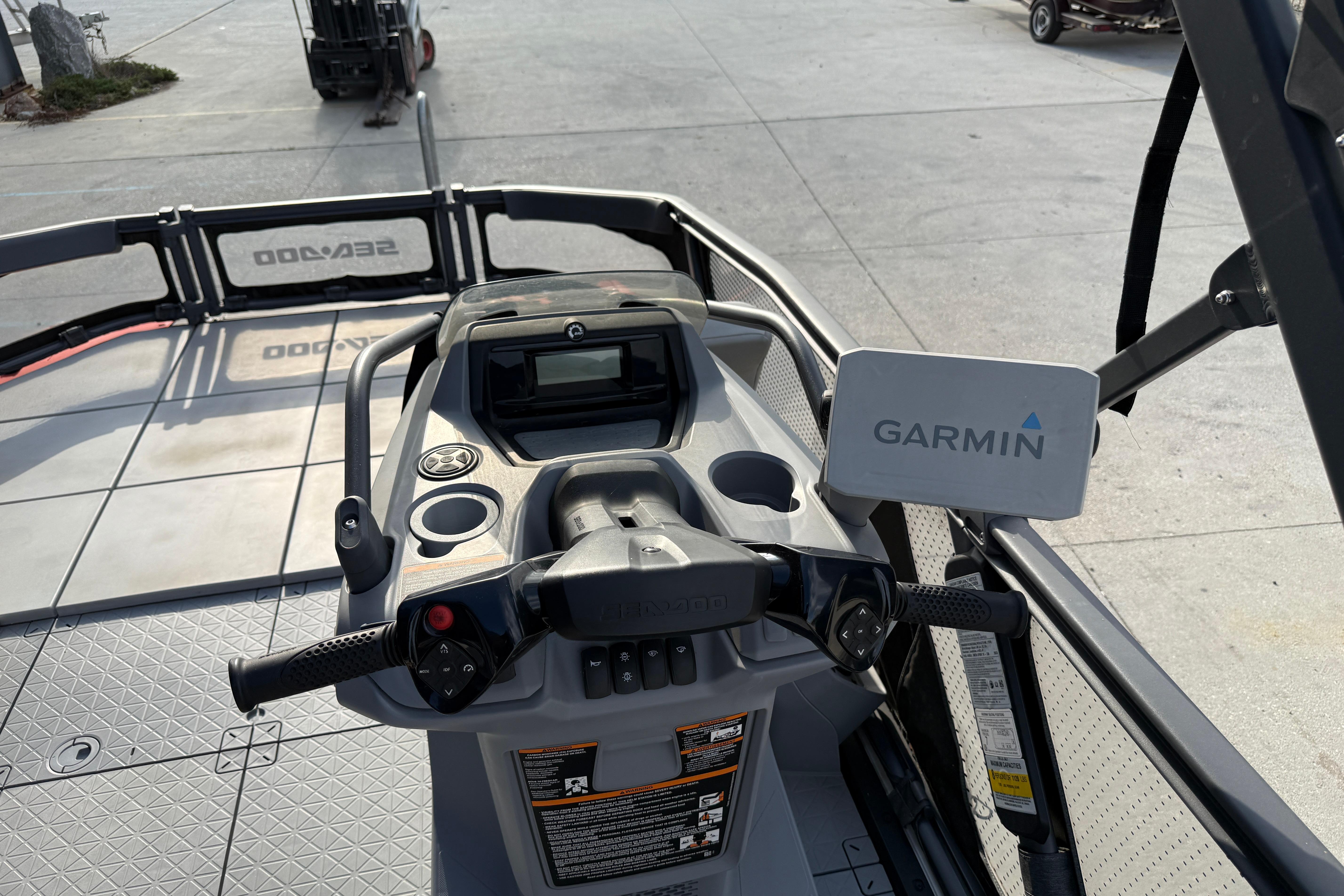 2023 Sea-Doo Switch Sport 18 dashboard with Garmin navigation system.