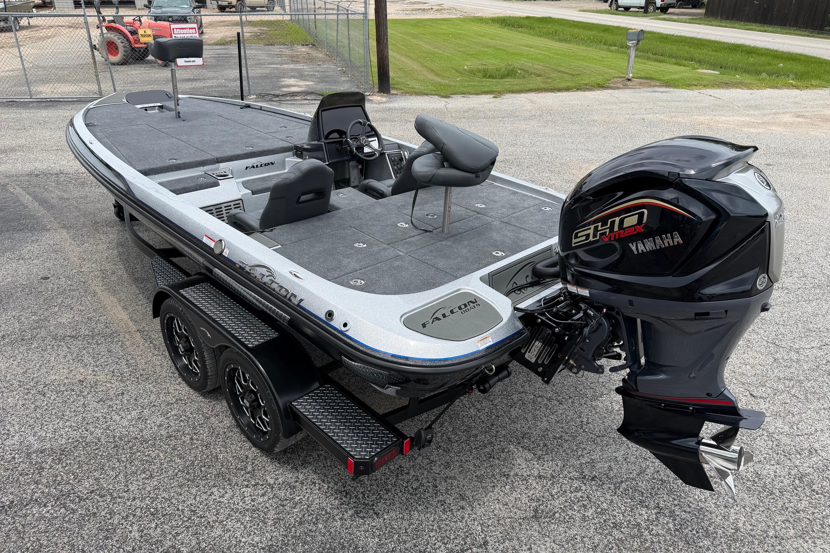 2027 Falcon F20 PREDATOR boat with Yamaha VMAX engine on a trailer.