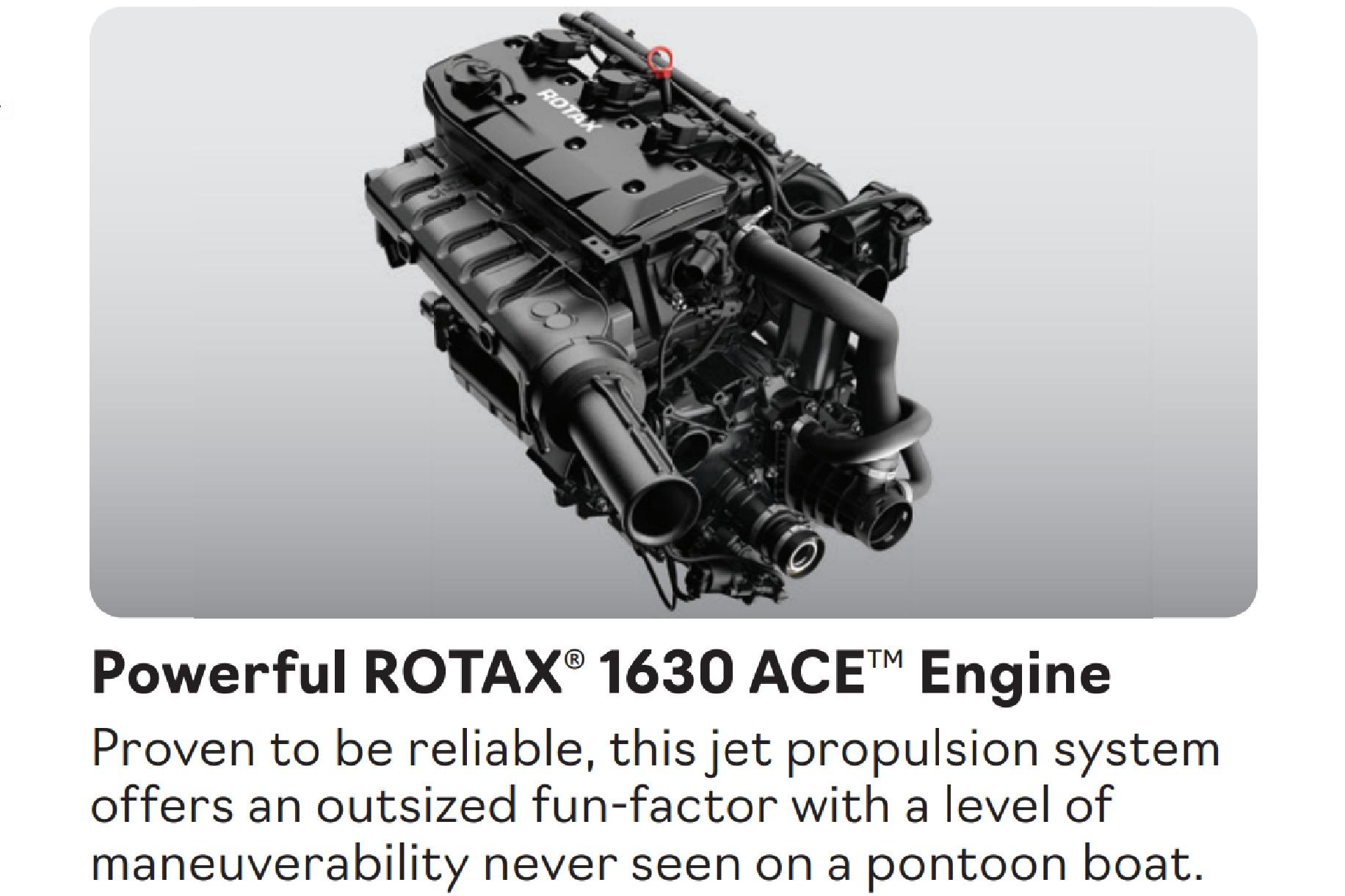 Powerful ROTAX 1630 ACE engine for 2026 Sea-Doo Switch Cruise 21 pontoon boat.