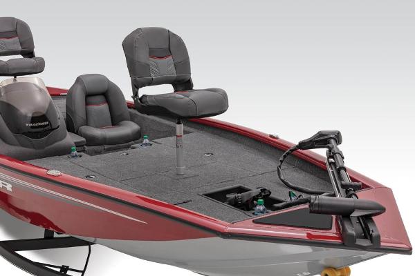 2021 Tracker Pro Team 175 TXW with gray seats and red hull.