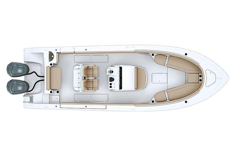 Manufacturer Provided Image: 2019 Sportsman Open 282 Center Console boat layout with twin engines.
