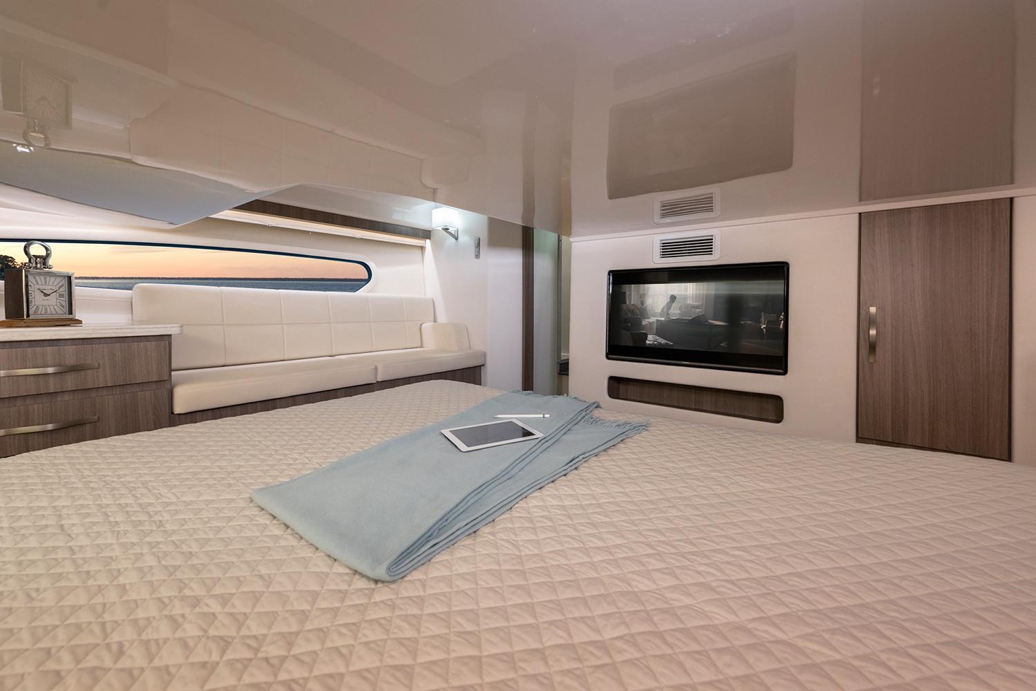 Manufacturer Provided Image: Luxurious interior of 2022 Regal 38 Grande Coupe yacht with modern furnishings.