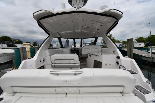2021 Regal 35 Sport Coupe boat interior with luxurious seating and modern design.