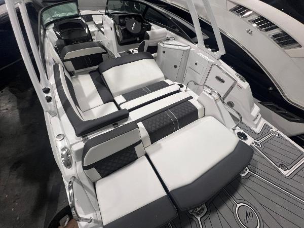 2024 Monterey M4 boat interior with luxurious seating and modern design.