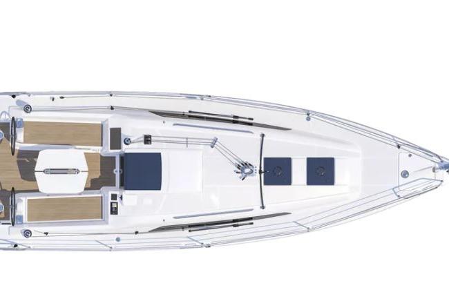 Top view of 2024 Beneteau Oceanis 30.1 sailboat, showcasing deck layout and design.