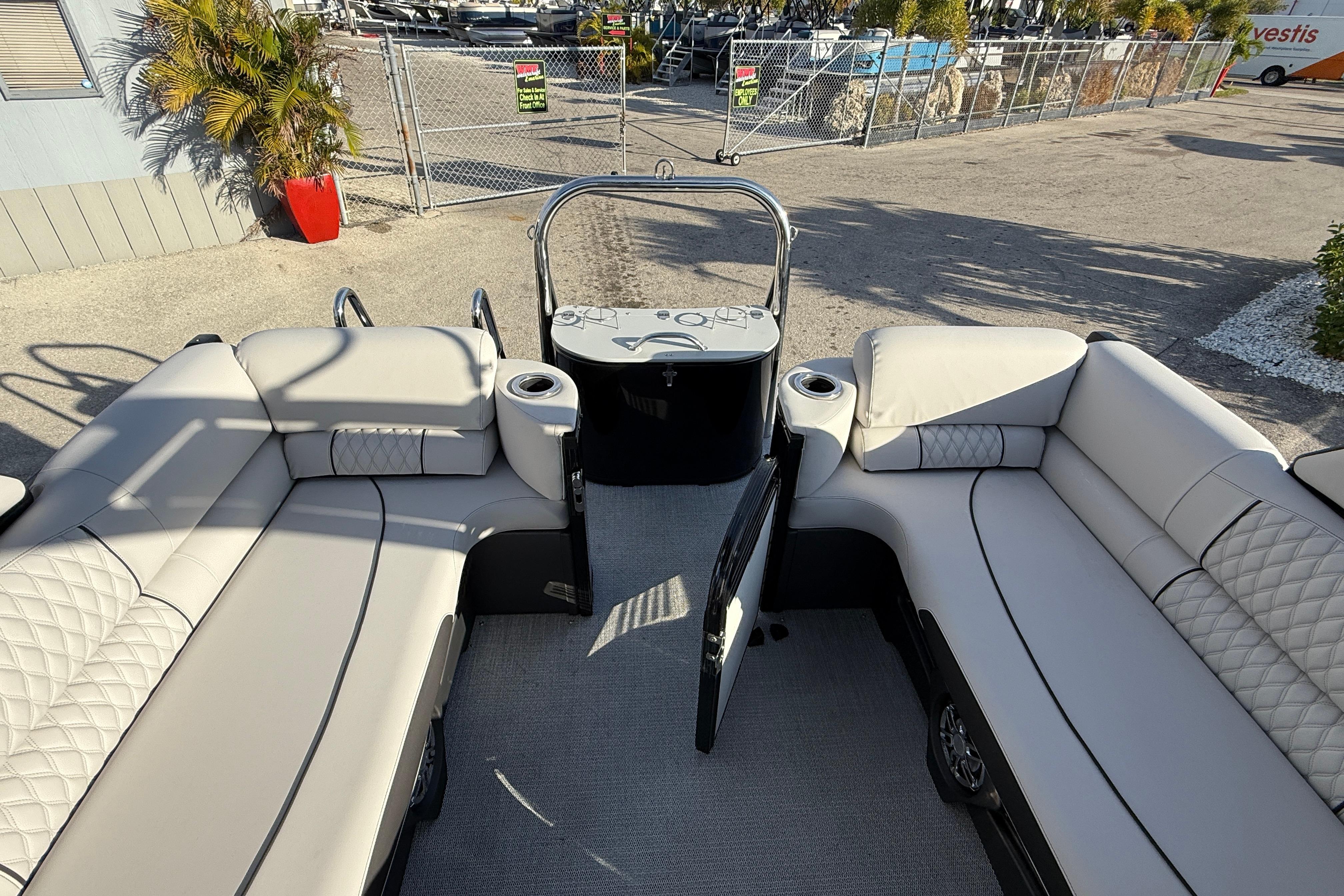 2026 Avalon 2385 Catalina Quad Lounger interior with plush seating and modern design.