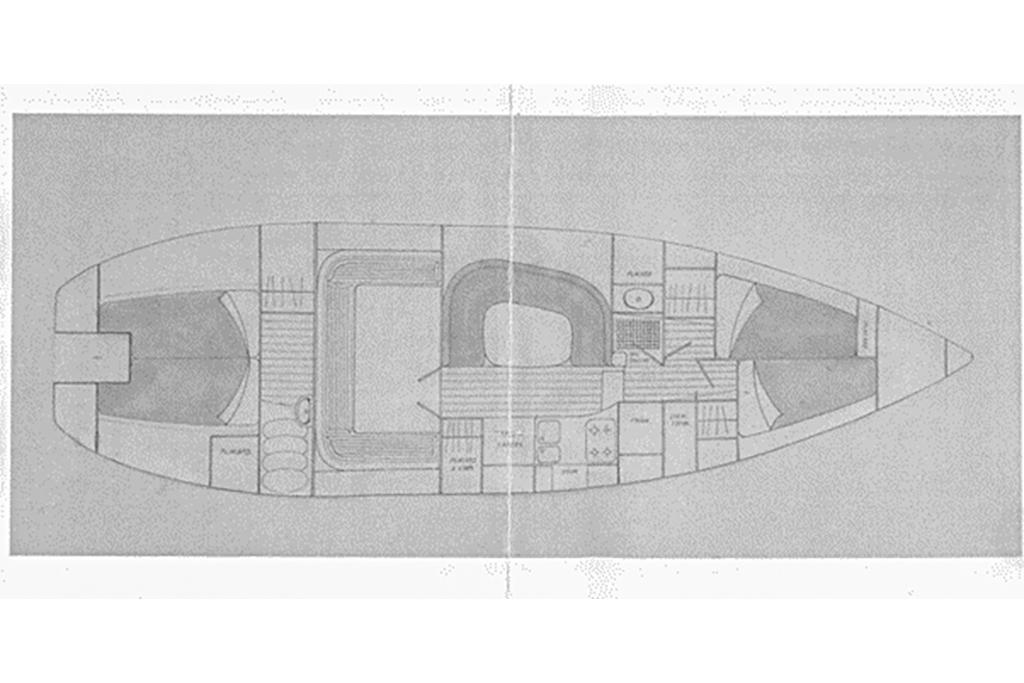 Floor plan of a 2008 Custom Trimaran Polynésie 42, showcasing interior layout and design.