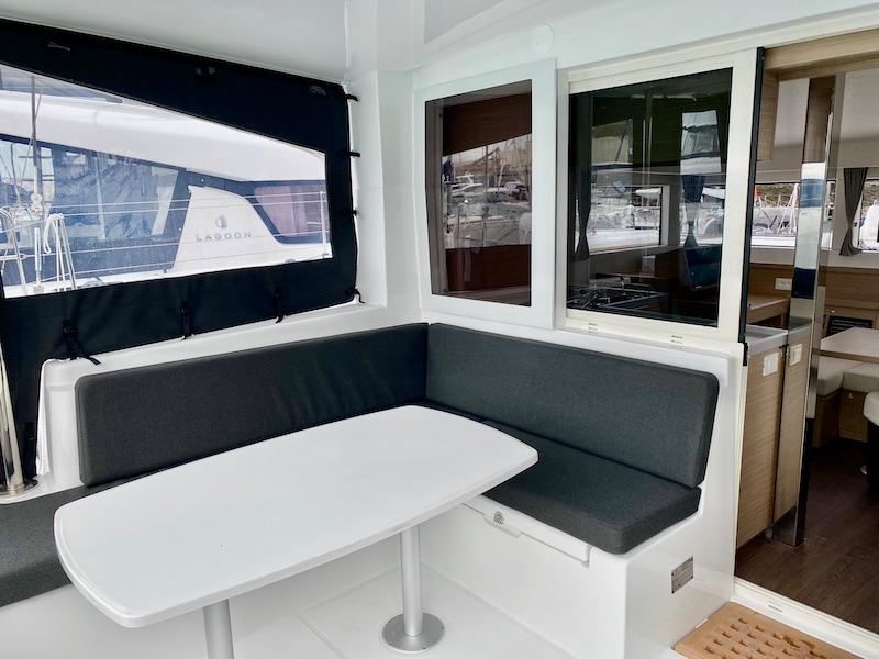 Interior of Lagoon 40 yacht, modern design, 2023 model.