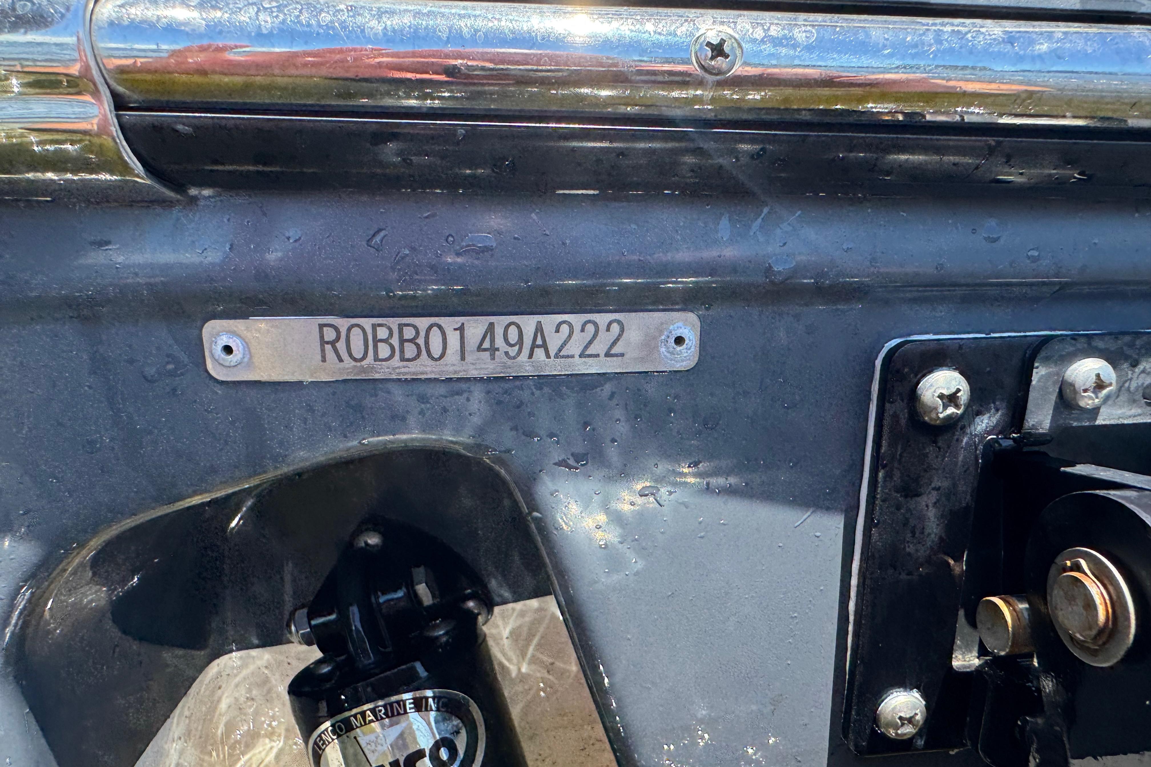 2022 Robalo R242 Center Console boat identification plate with serial number.