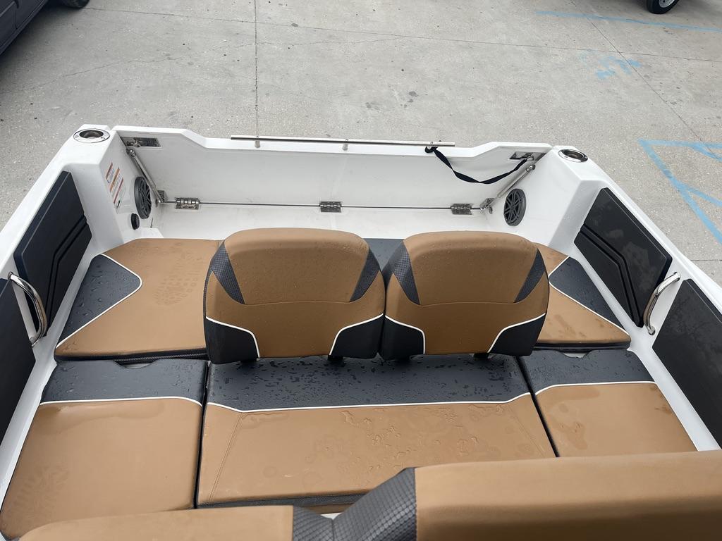 2022 Scarab 255 Open ID boat interior with tan and black seating.