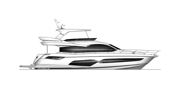 2024 Sunseeker Manhattan 68 luxury yacht side profile illustration.