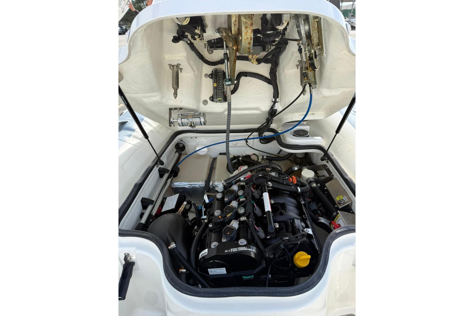 2023 Williams Jet Tenders Turbojet 285 engine compartment, showcasing detailed mechanical components.