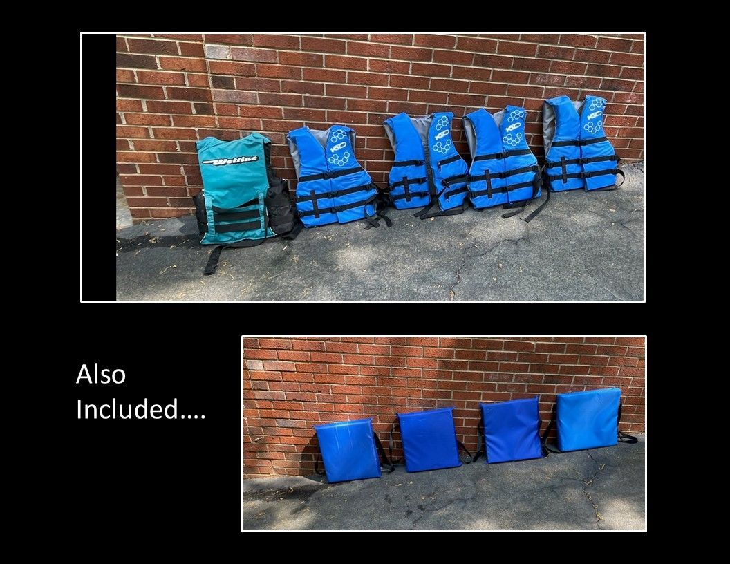 Life jackets and flotation cushions are included.