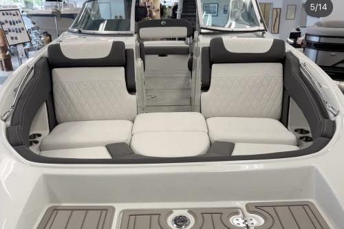 2026 Crownline Eclipse E255 boat interior with luxurious seating and modern design.